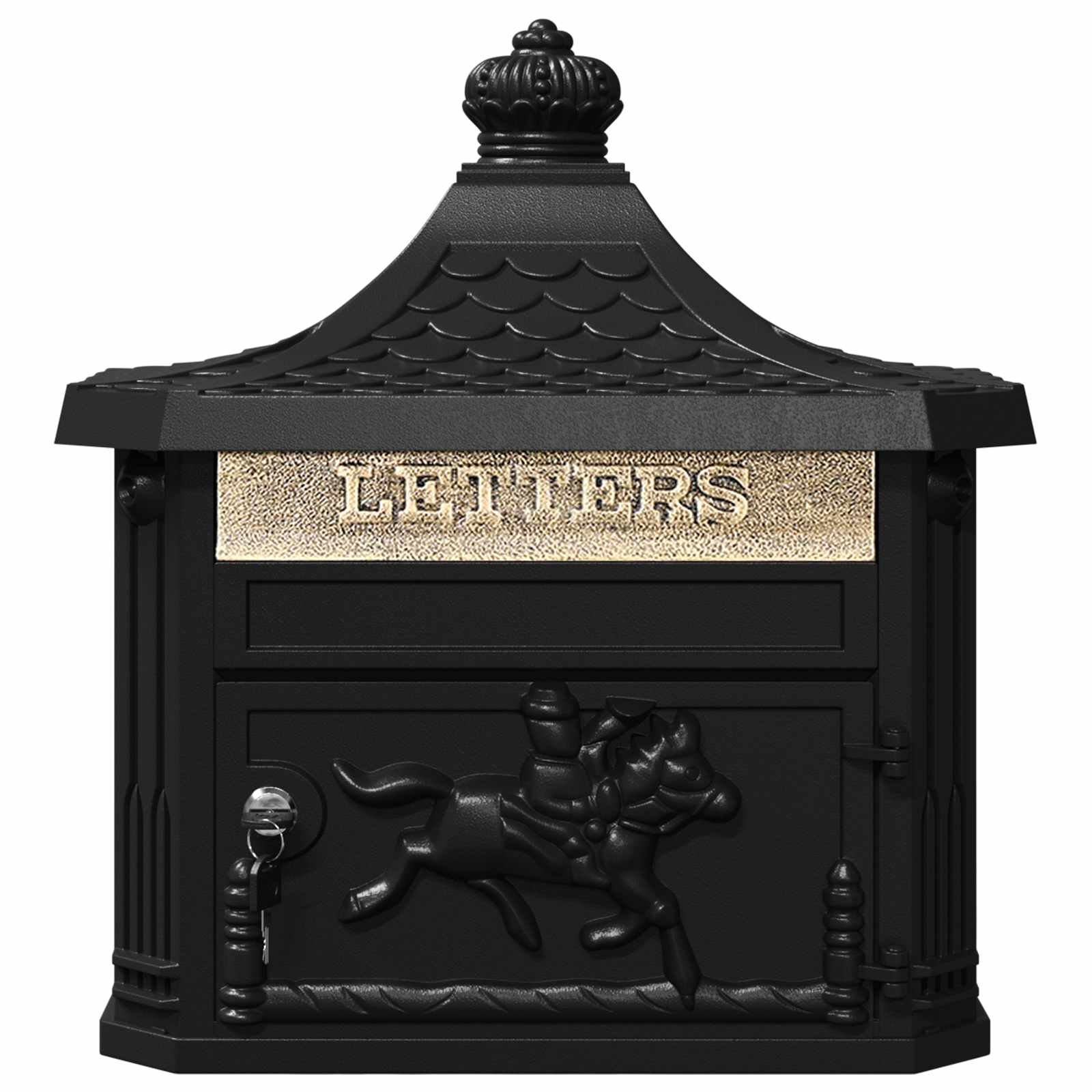 Wandmontierter Briefkasten mit Tür Schwarz 40,5 x 16 x 45 cm