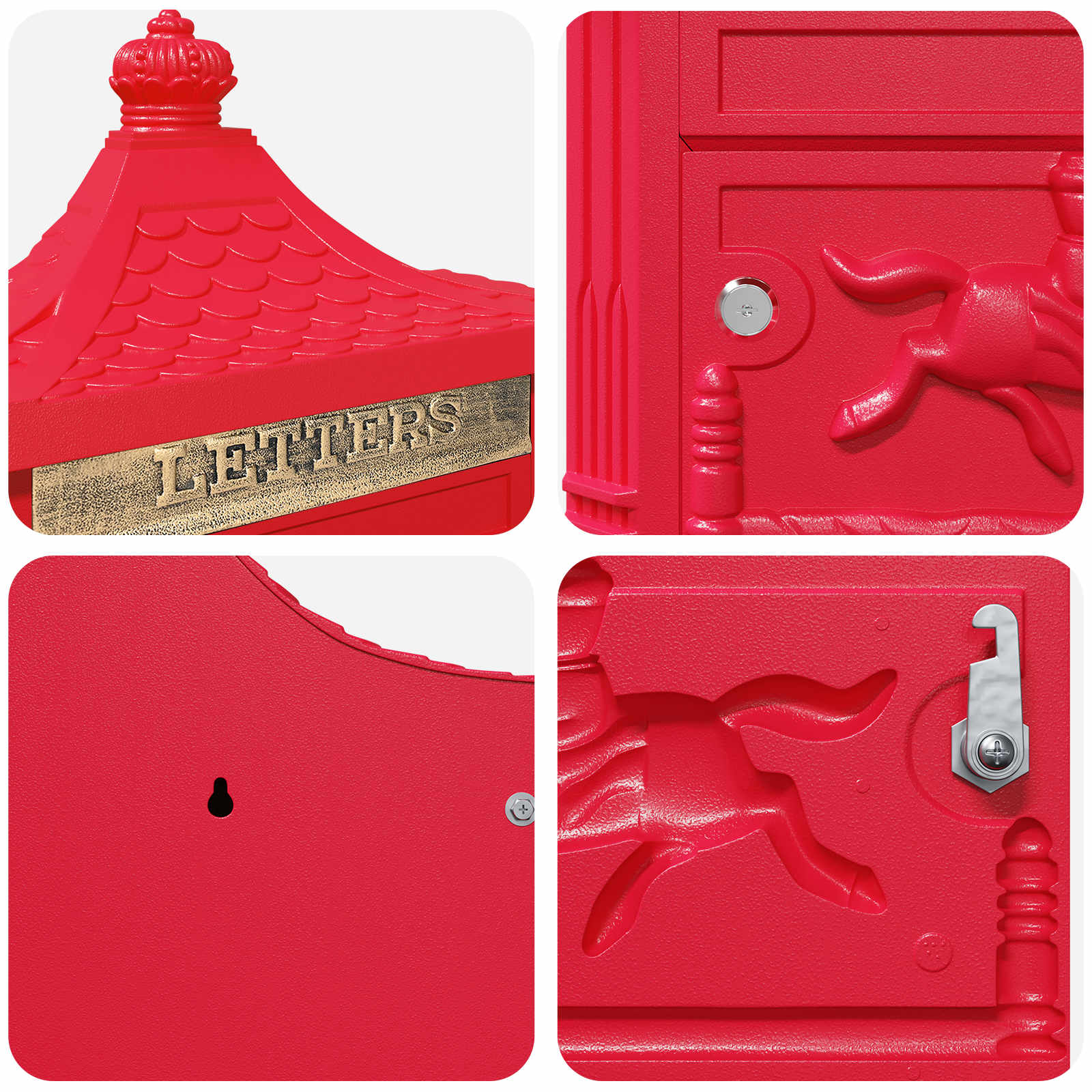 Wandmontierter Briefkasten Rot 40,5 x 16 x 45 cm Gussaluminium