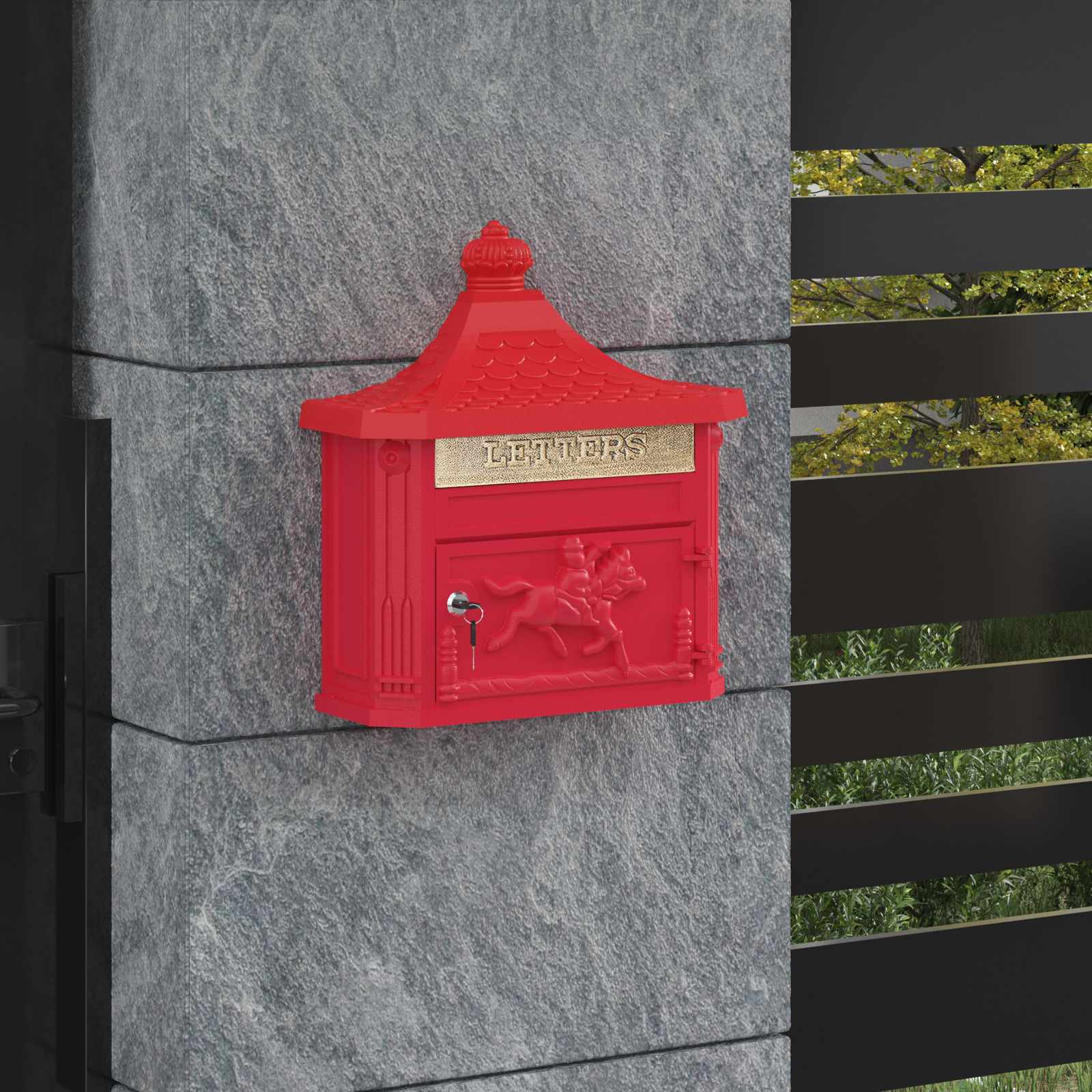 Wandmontierter Briefkasten Rot 40,5 x 16 x 45 cm Gussaluminium