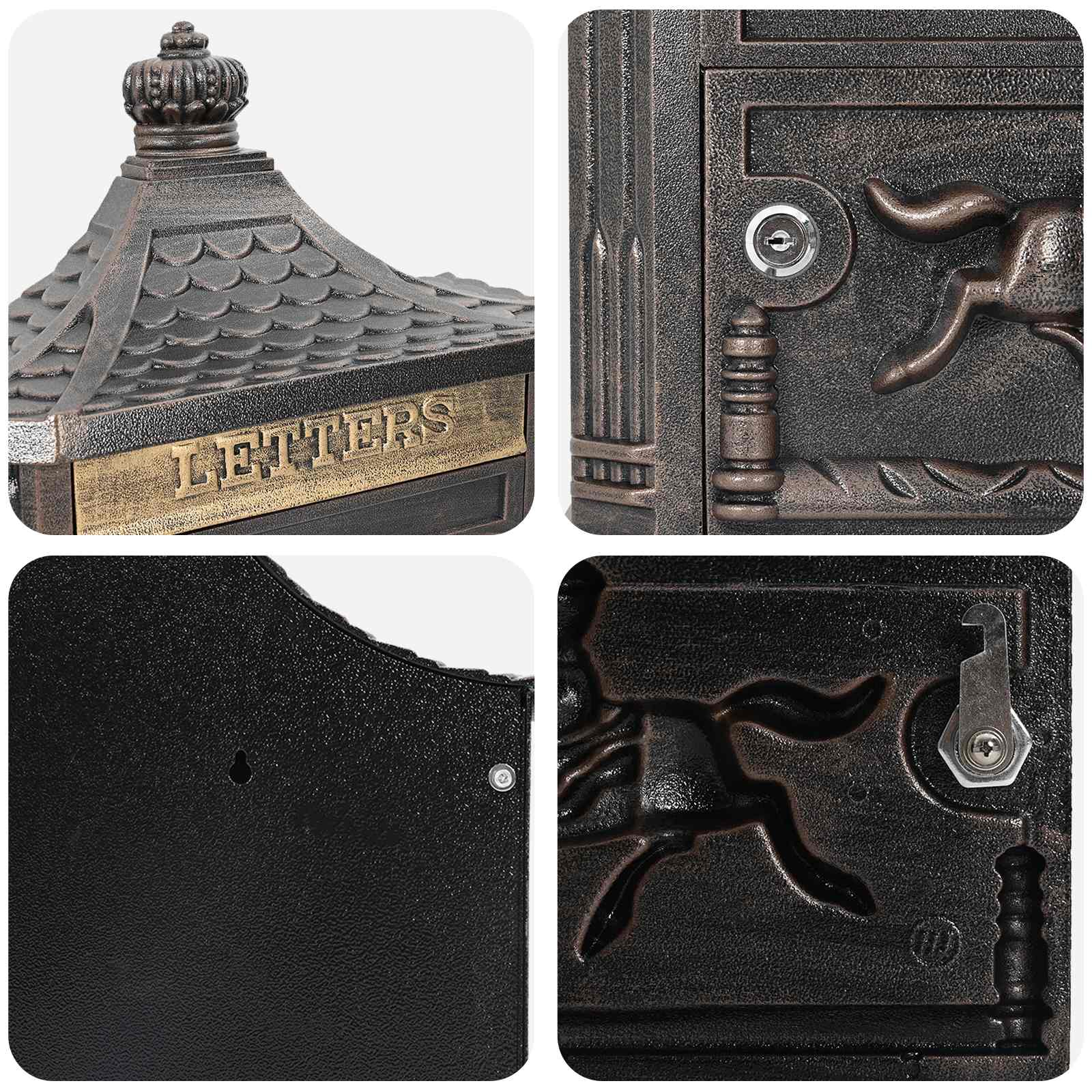 Wandmontierter Briefkasten mit Tür Bronze 40,5 x 16 x 45 cm