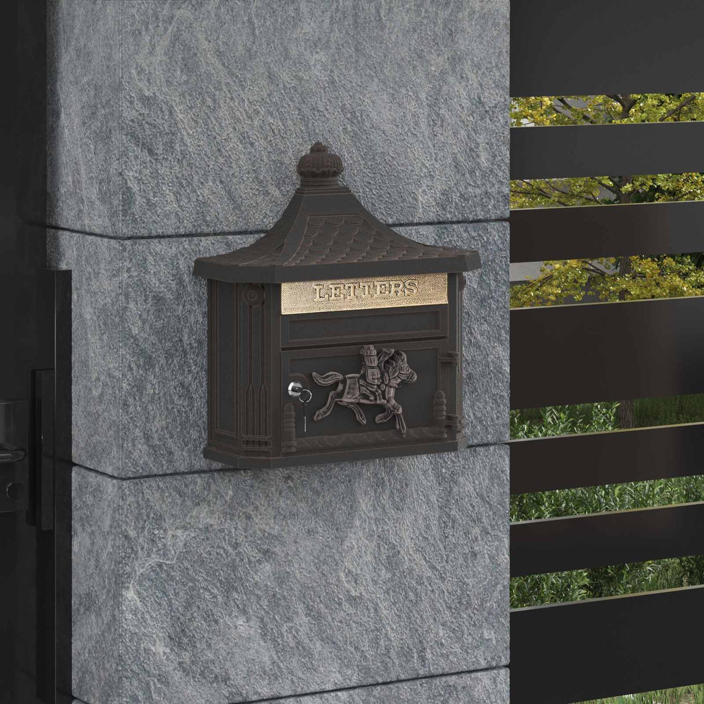 Wandmontierter Briefkasten mit Tür Bronze 40,5 x 16 x 45 cm