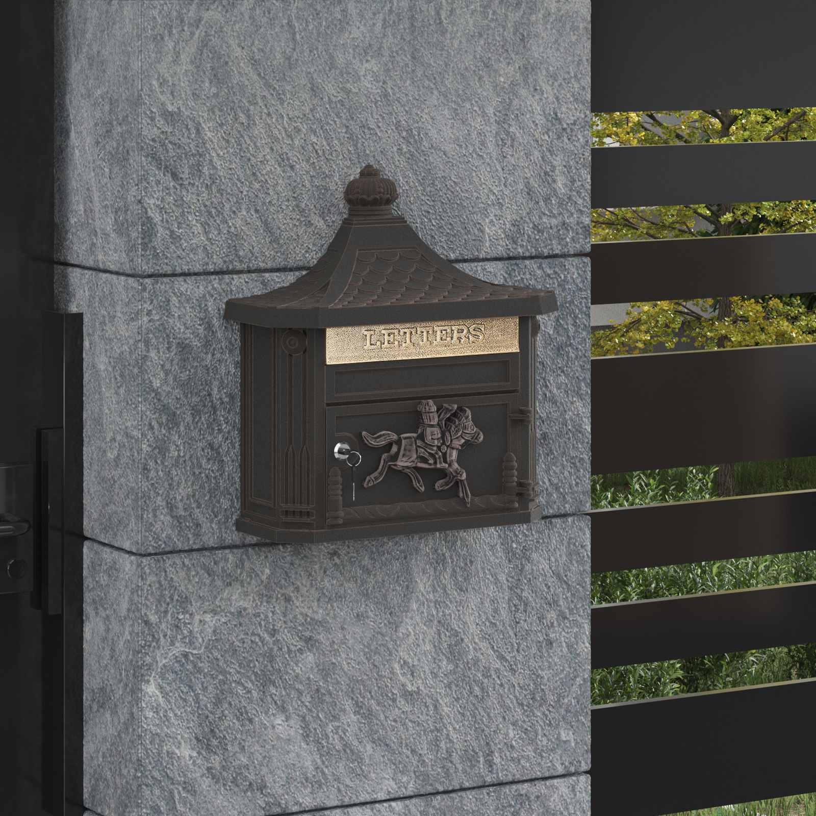 Wandmontierter Briefkasten mit Tür Bronze 40,5 x 16 x 45 cm
