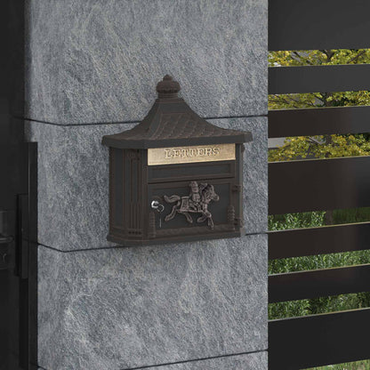 Wandmontierter Briefkasten mit Tür Bronze 40,5 x 16 x 45 cm