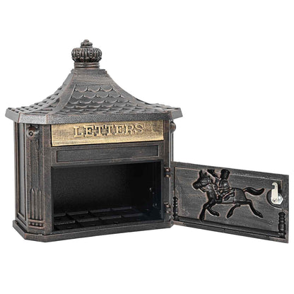 Wandmontierter Briefkasten mit Tür Bronze 40,5 x 16 x 45 cm