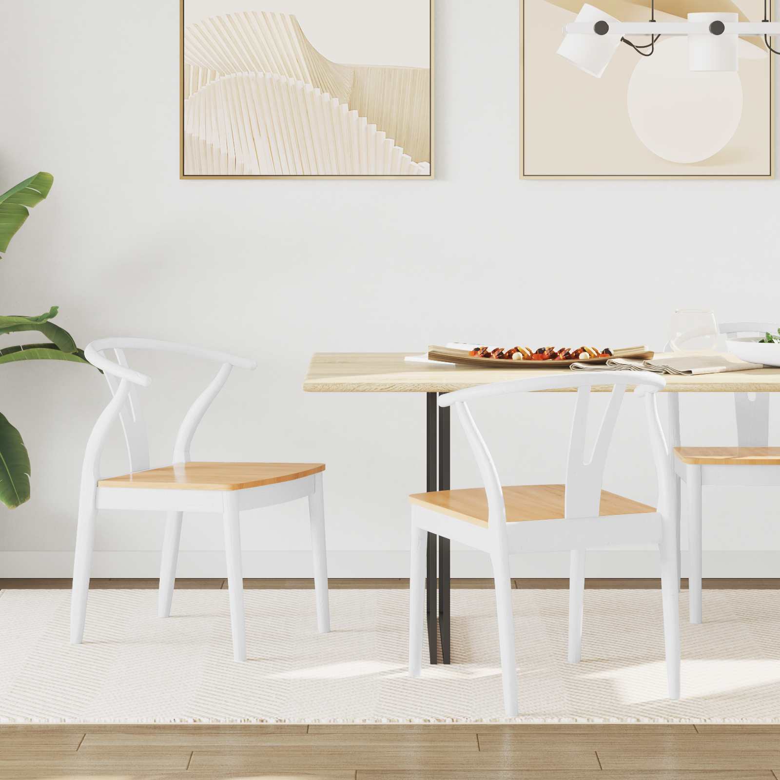 Esszimmerstuhl 2 stk. Massives Gummiholz Weiß und Natur