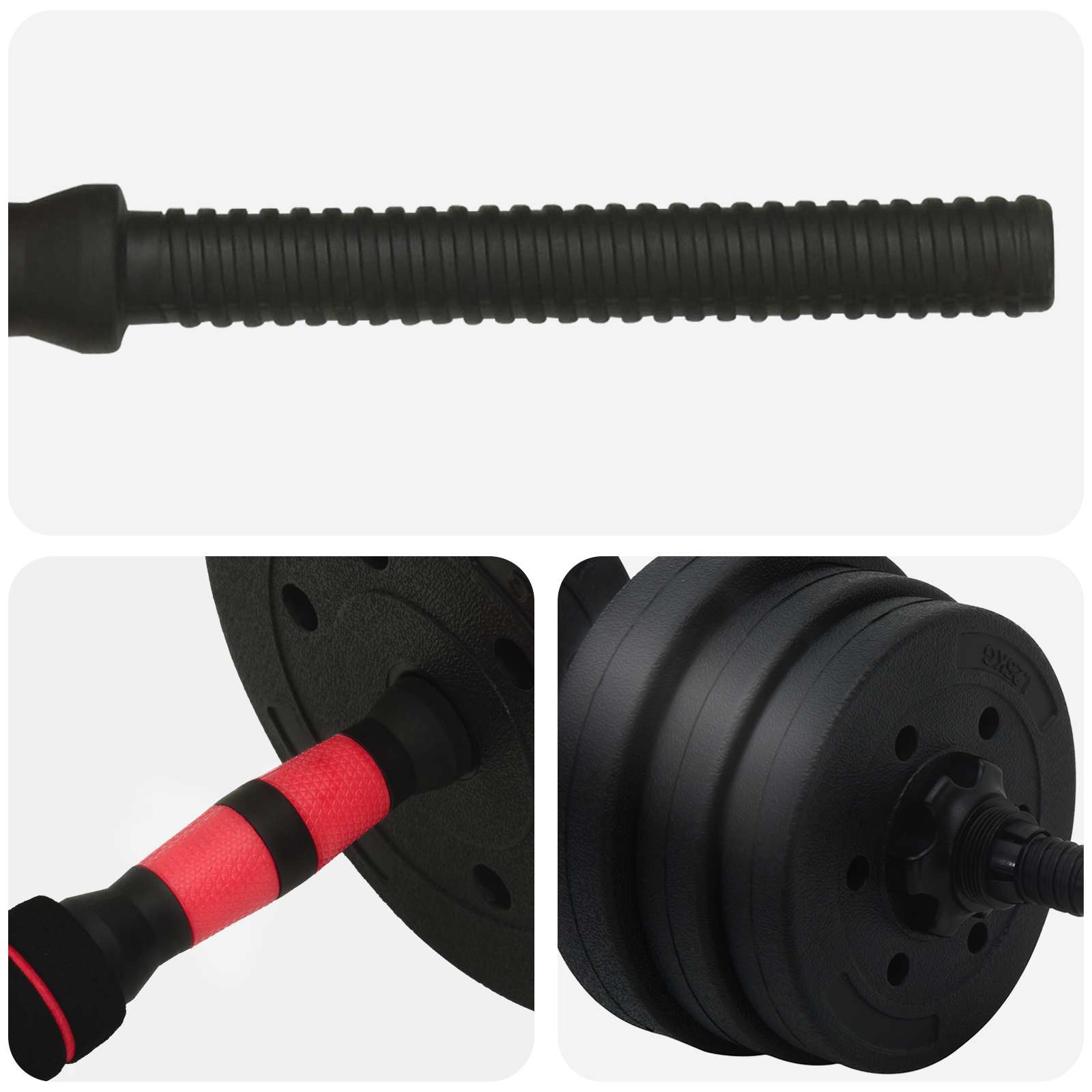 2-in-1 Kurzhantel Langhantel Set 20 kg Schwarz und Rot
