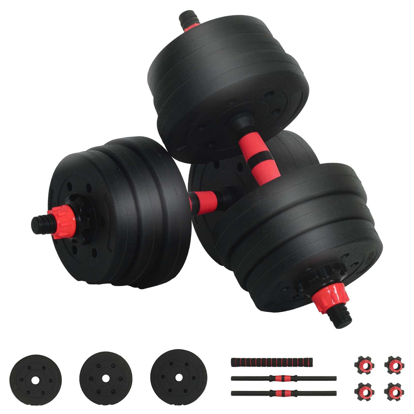 2-in-1 Kurzhantel Langhantel Set 20 kg Schwarz und Rot