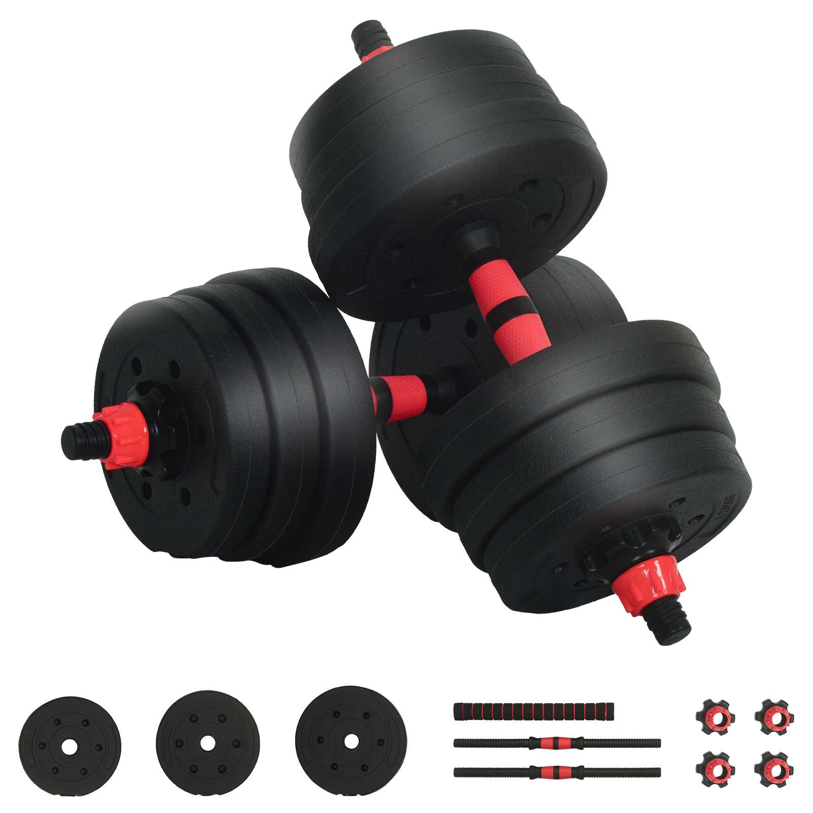 2-in-1 Kurzhantel Langhantel Set 20 kg Schwarz und Rot