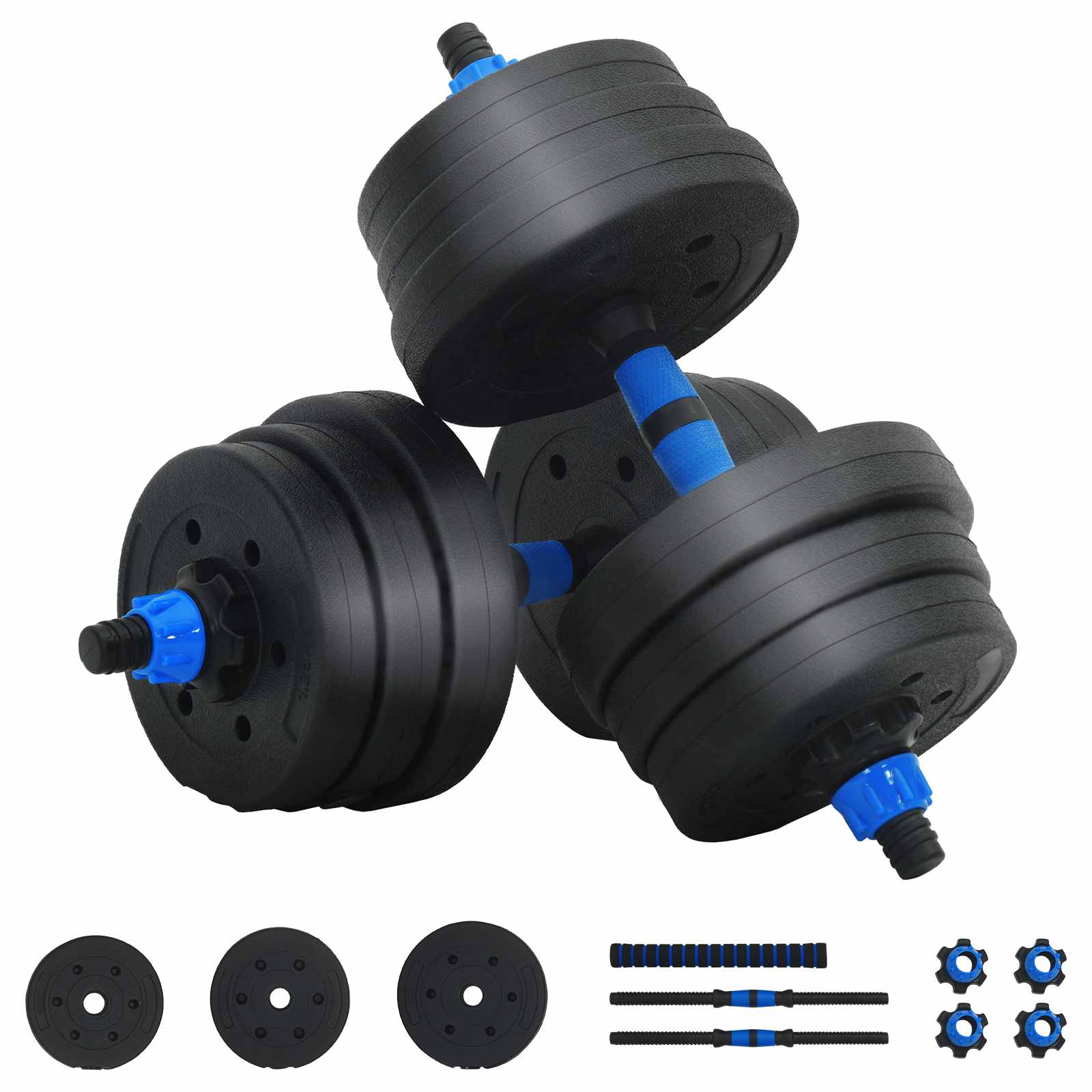 2-in-1 Kurzhantel Langhantel Set 20 kg Schwarz und Blau