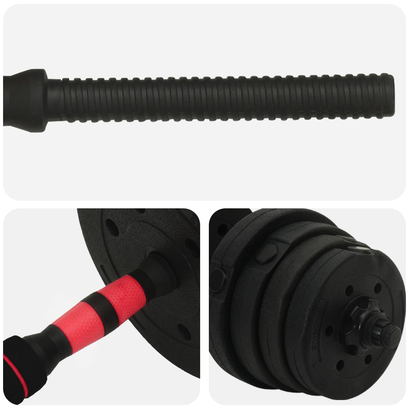2-in-1 Kurzhantel Langhantel Set 30 kg Schwarz und Rot