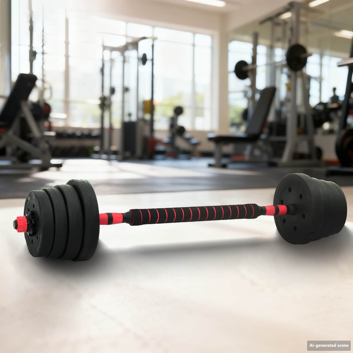 2-in-1 Kurzhantel Langhantel Set 30 kg Schwarz und Rot