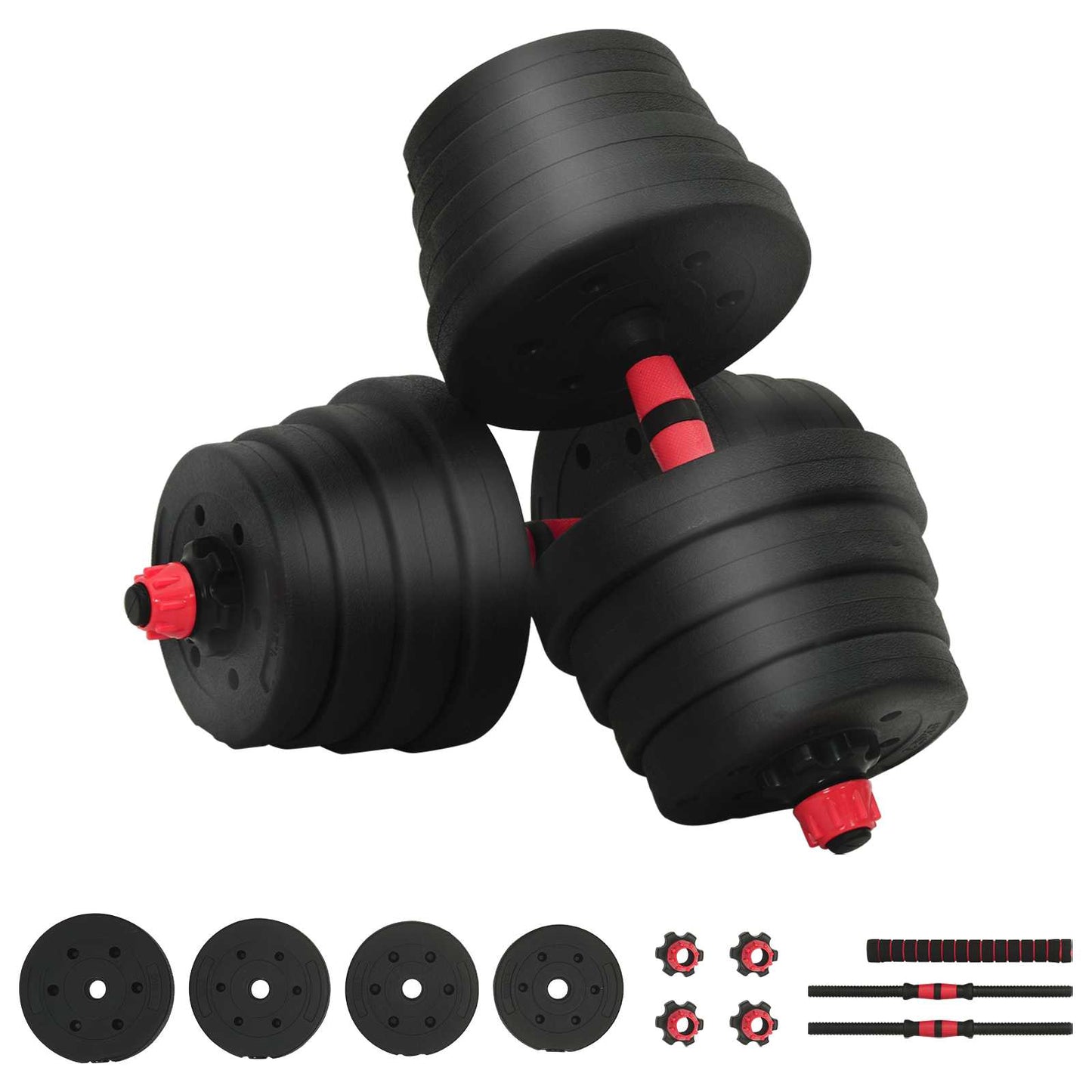 2-in-1 Kurzhantel Langhantel Set 30 kg Schwarz und Rot
