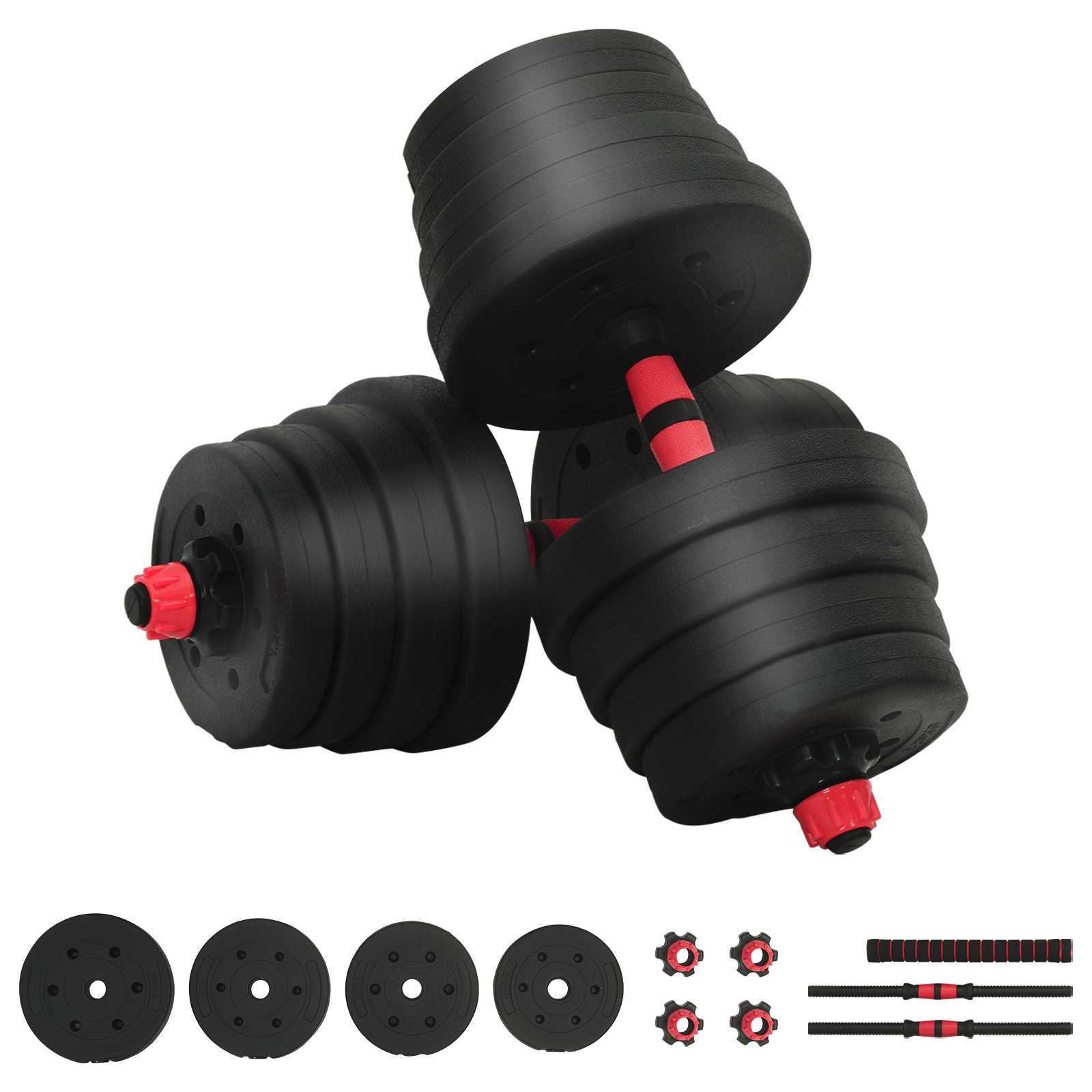 2-in-1 Kurzhantel Langhantel Set 30 kg Schwarz und Rot