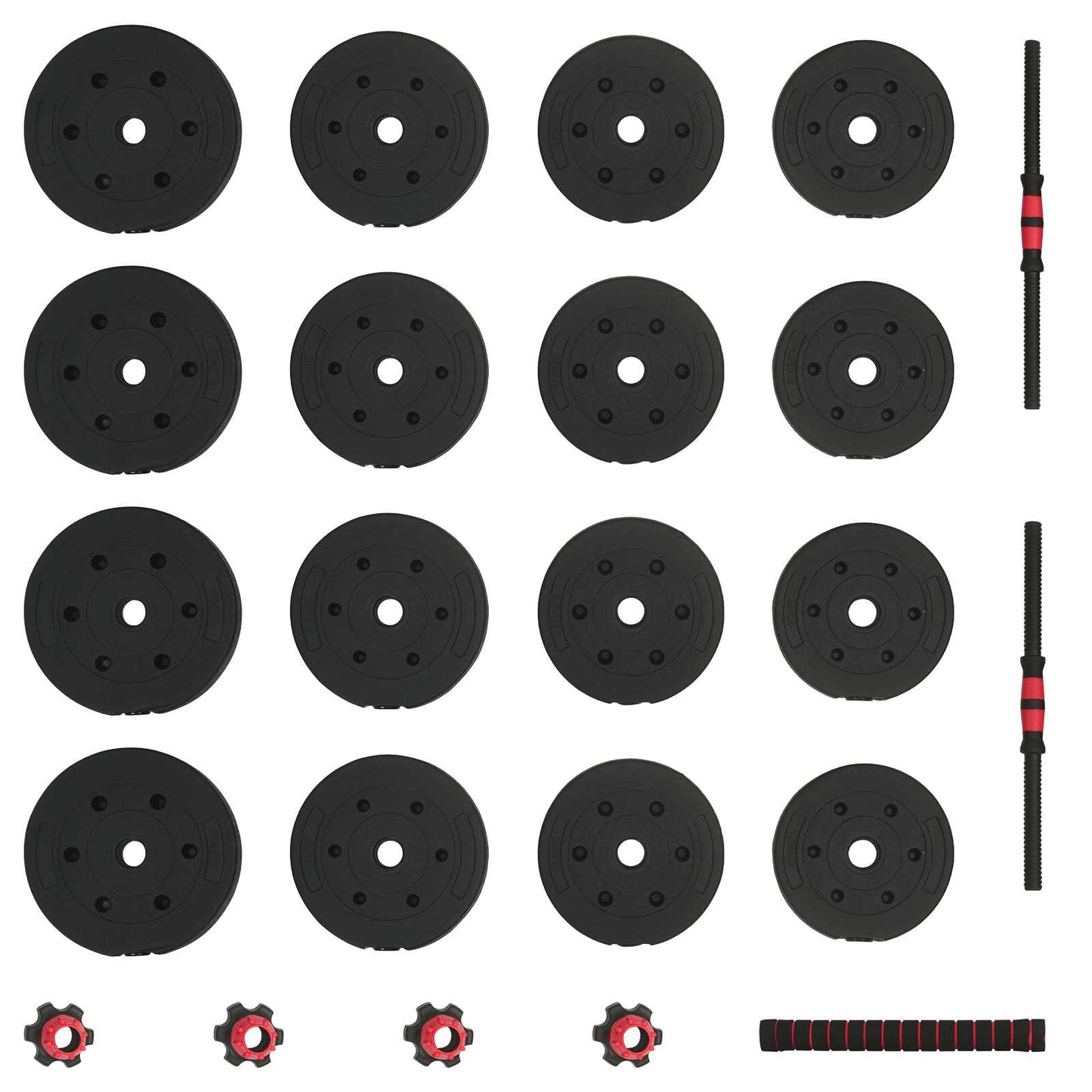 2-in-1 Kurzhantel Langhantel Set 30 kg Schwarz und Rot
