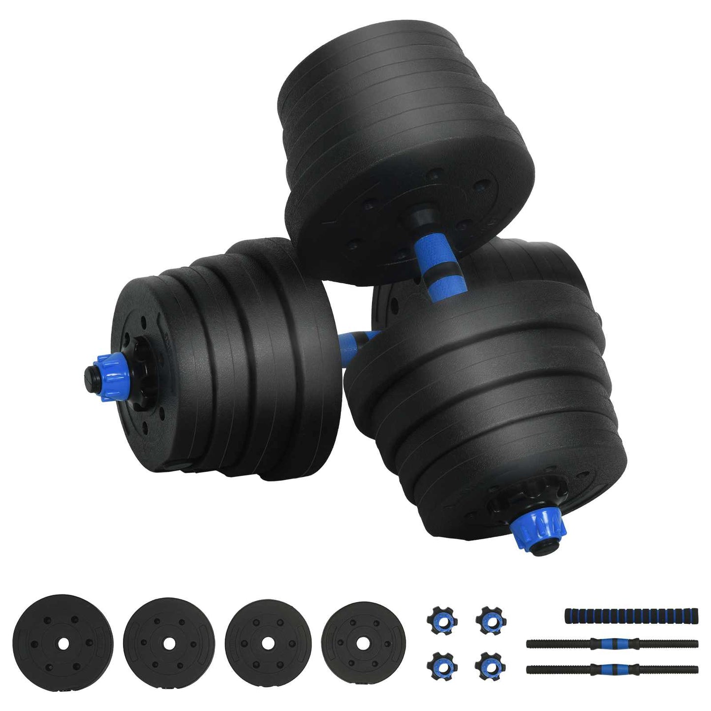 2-in-1 Kurzhantel Langhantel Set 30 kg Schwarz und Blau