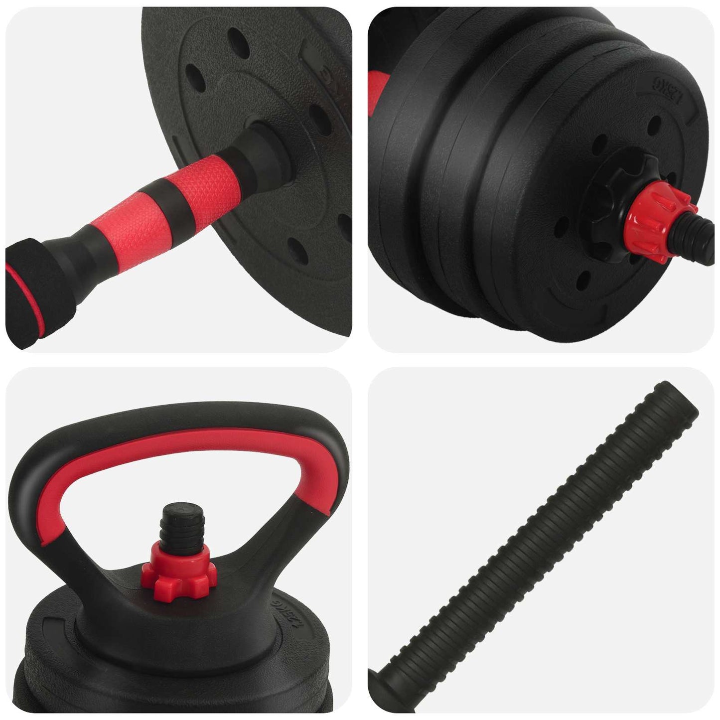 4-in-1 Kurzhantel, Langhantel und Kettlebell Set 20 kg