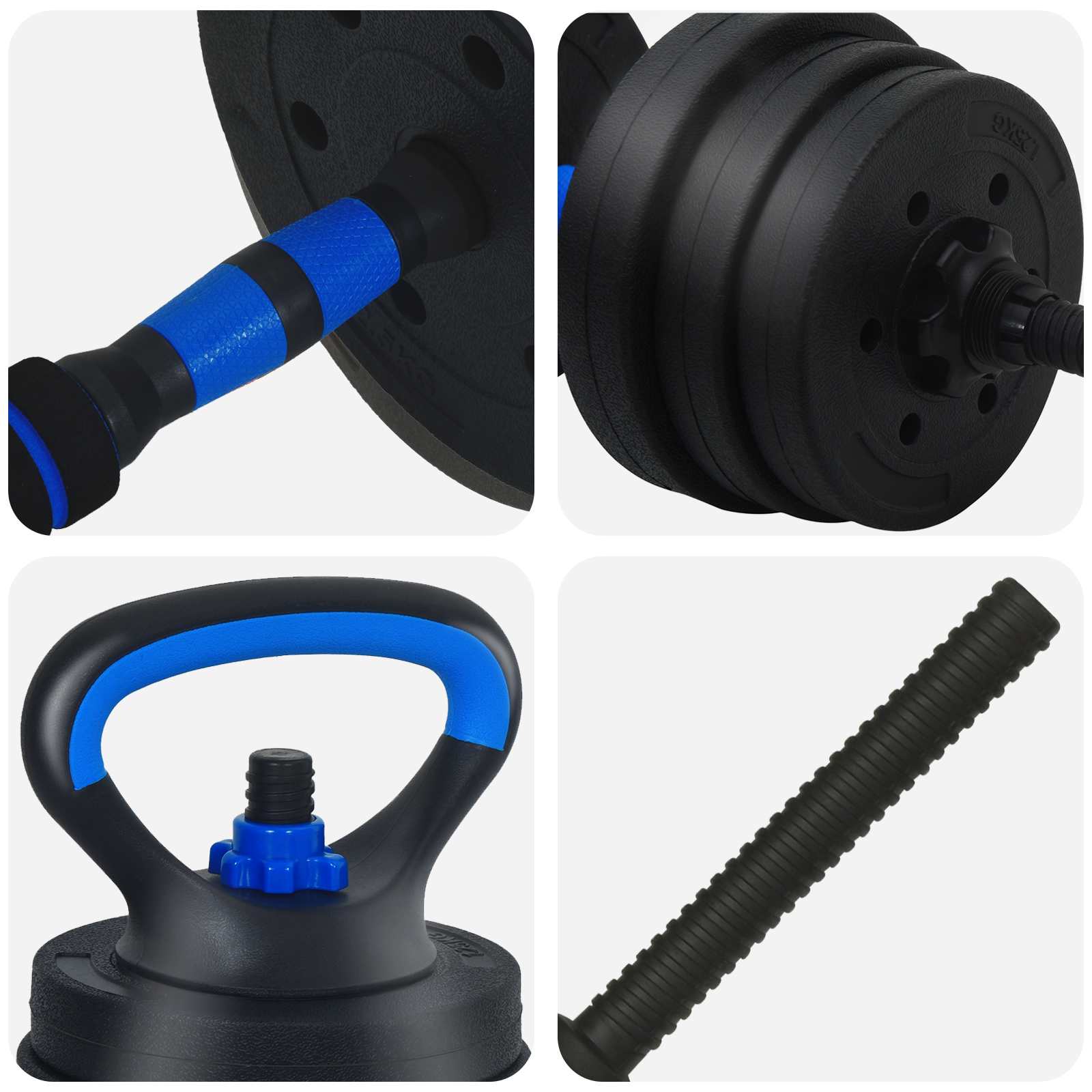 4-in-1 Kurzhantel, Langhantel und Kettlebell Set 20 kg