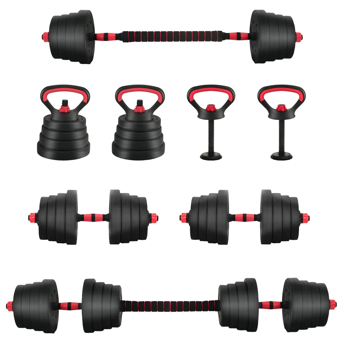 4-in-1 Kurzhantel, Langhantel und Kettlebell Set 30 kg