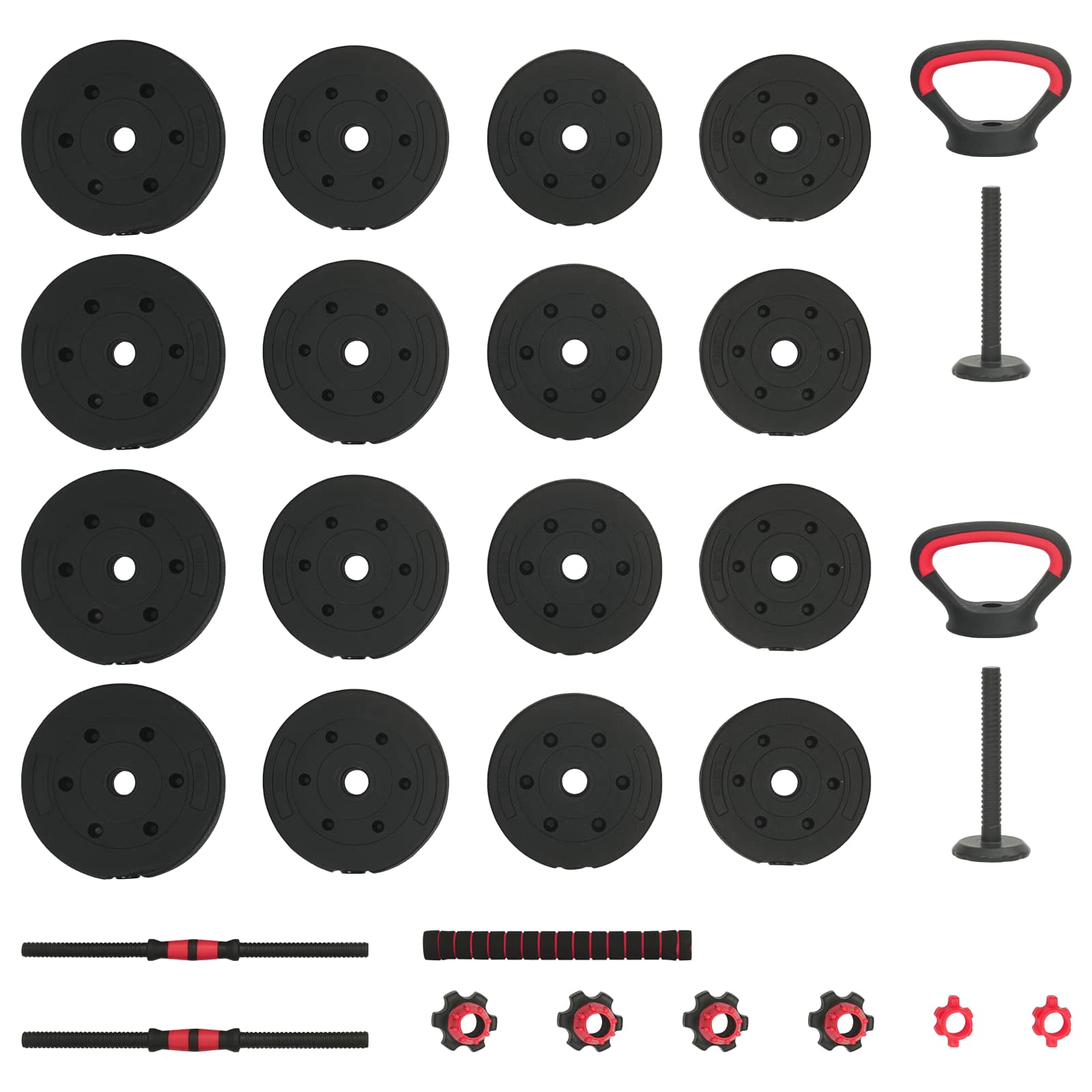 4-in-1 Kurzhantel, Langhantel und Kettlebell Set 30 kg