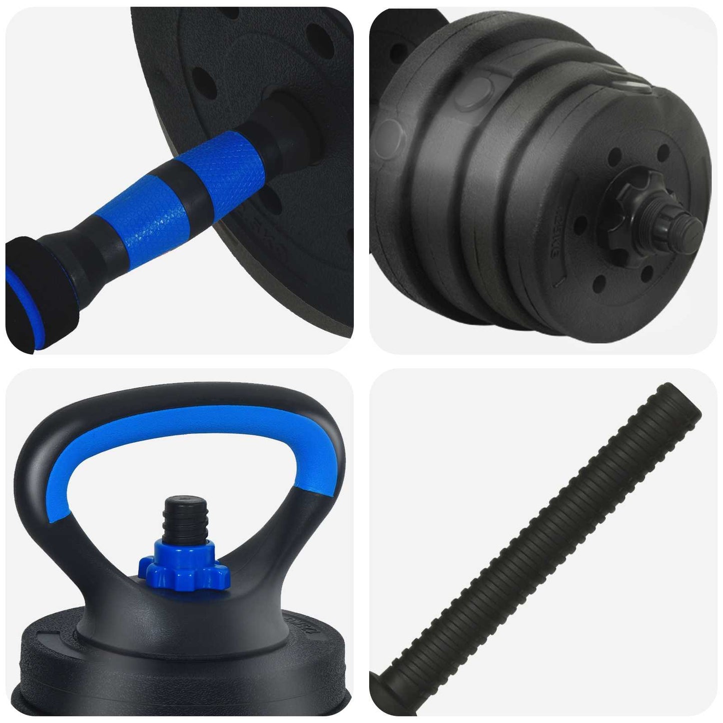 4-in-1 Kurzhantel, Langhantel und Kettlebell Set 30 kg