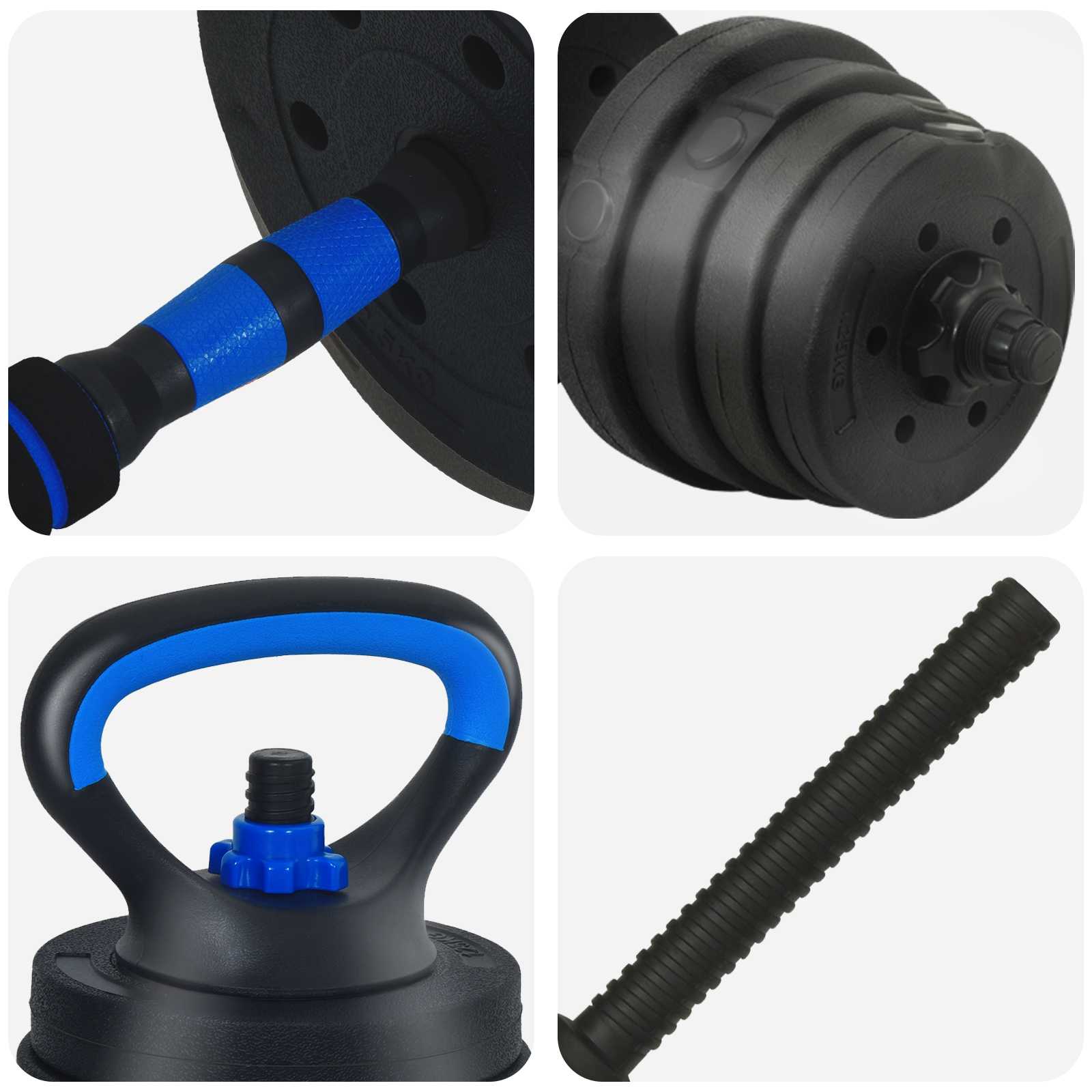 4-in-1 Kurzhantel, Langhantel und Kettlebell Set 30 kg