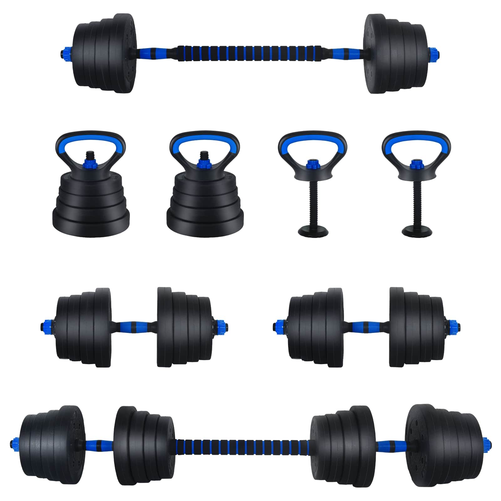 4-in-1 Kurzhantel, Langhantel und Kettlebell Set 30 kg