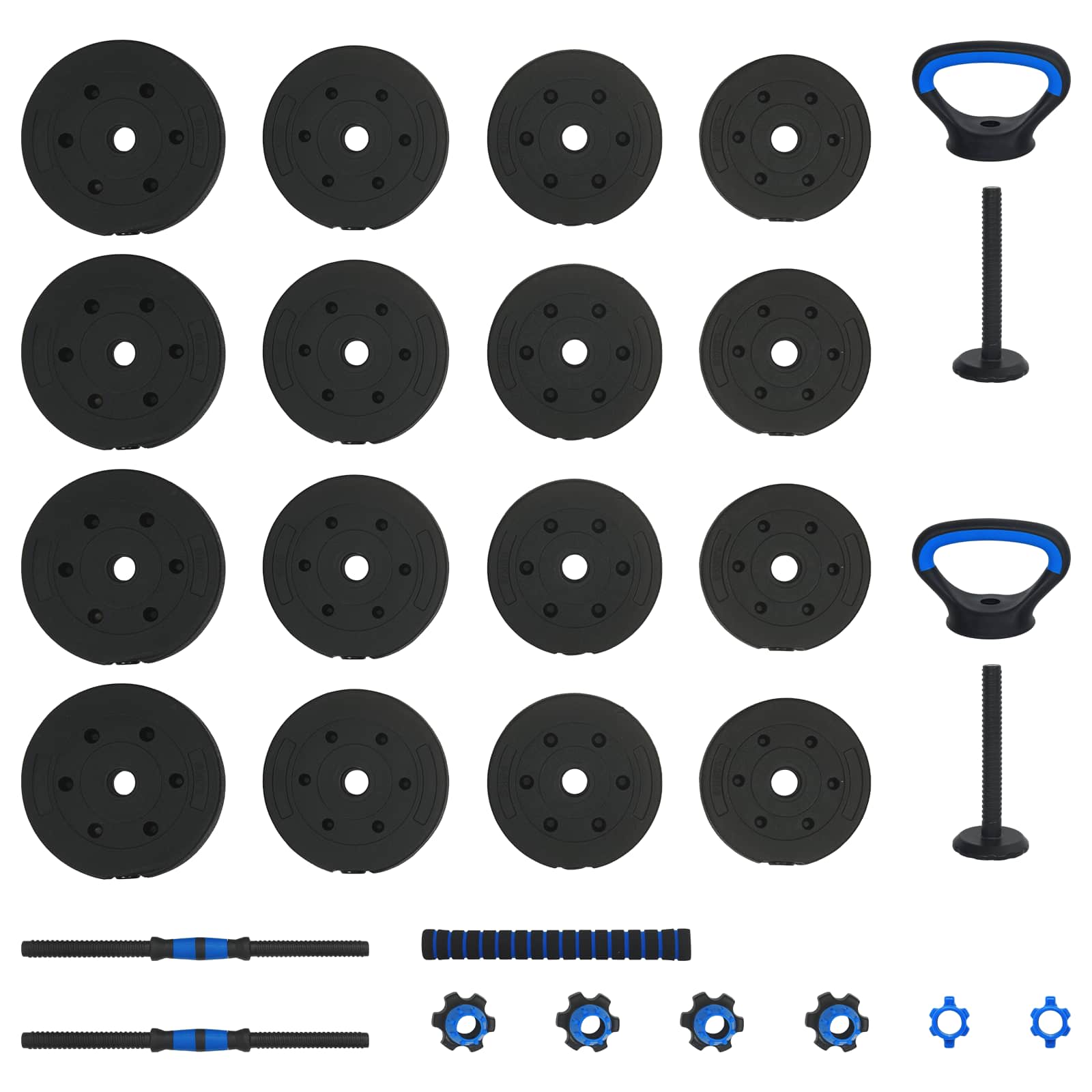 4-in-1 Kurzhantel, Langhantel und Kettlebell Set 30 kg