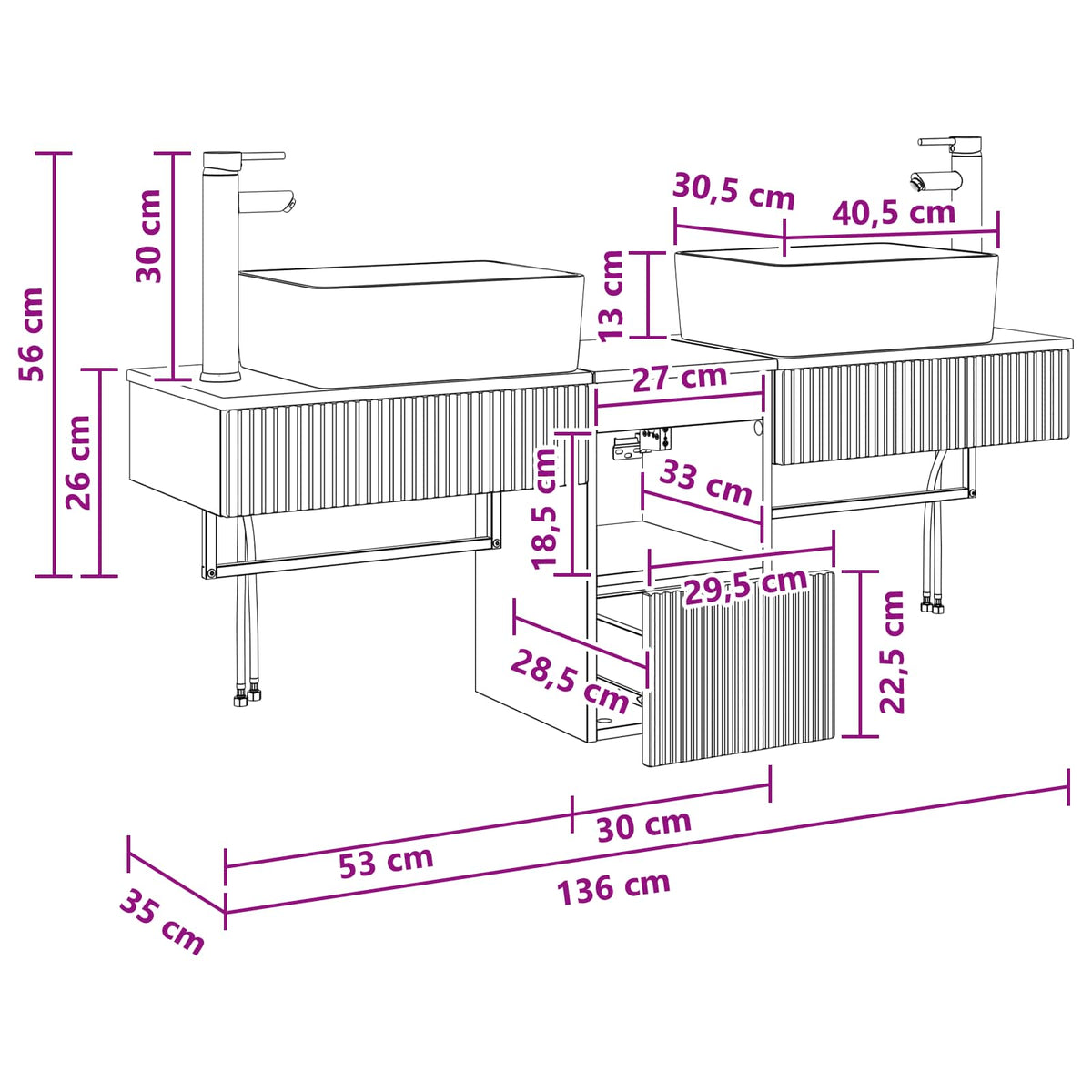Badezimmerschrank-Set 3 stk. Weiß 136 x 35 x 80 cm