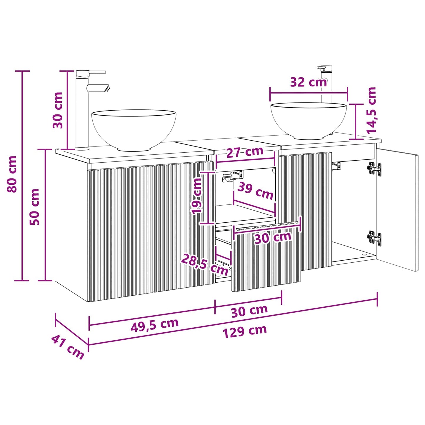 Badezimmerschrank-Set 3 stk. Weiß 49,5 x 35 x 63 cm