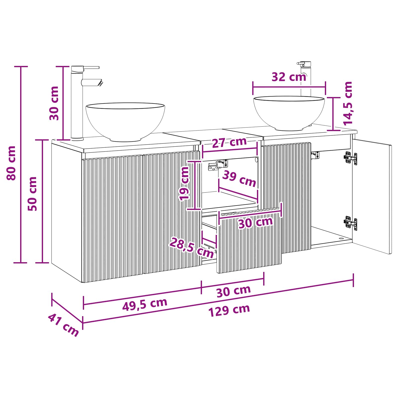 Badezimmerschrank-Set 3 stk. Weiß 49,5 x 35 x 63 cm