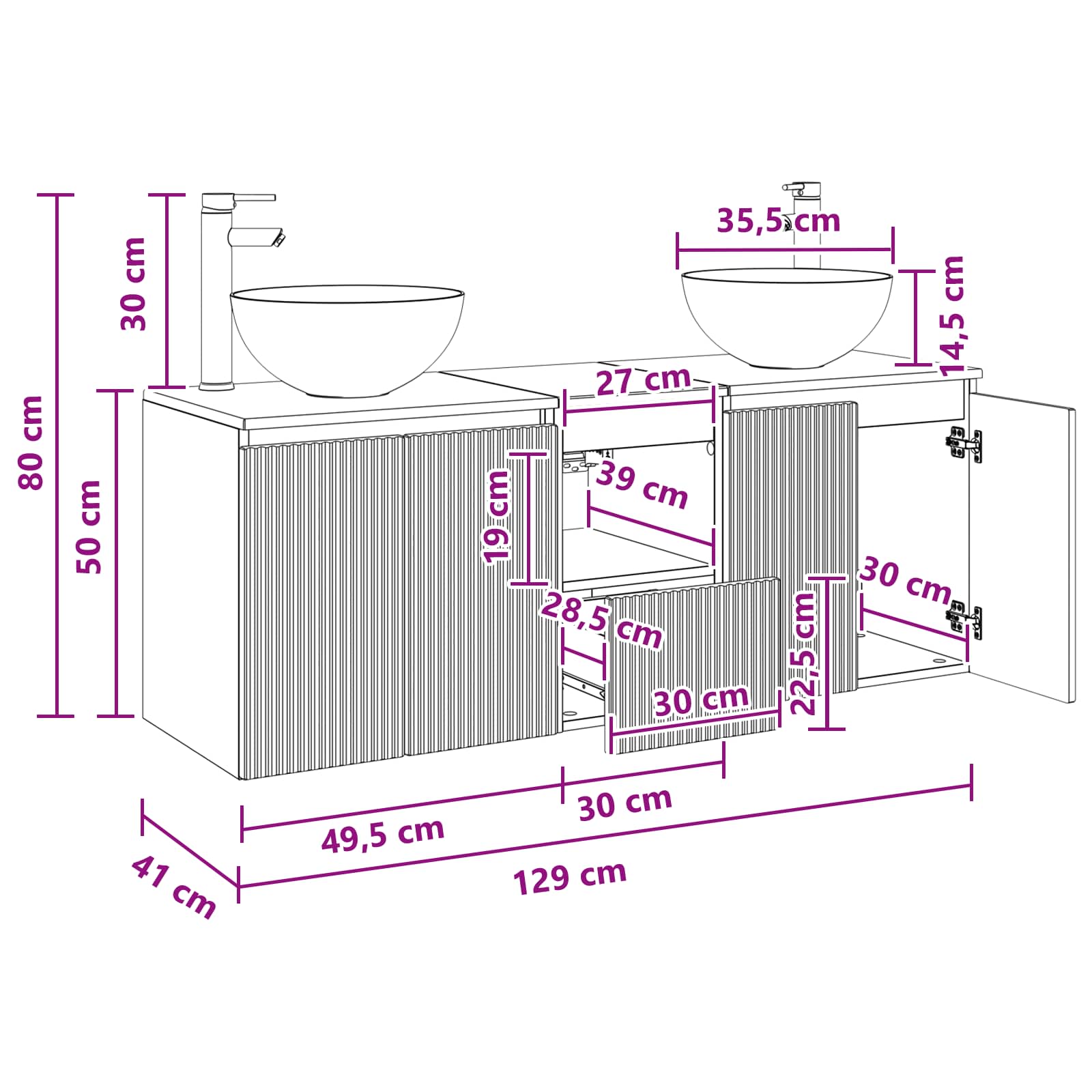 Badezimmerschrank-Set 3 stk. Weiß 49,5 x 41 x 64,5 cm