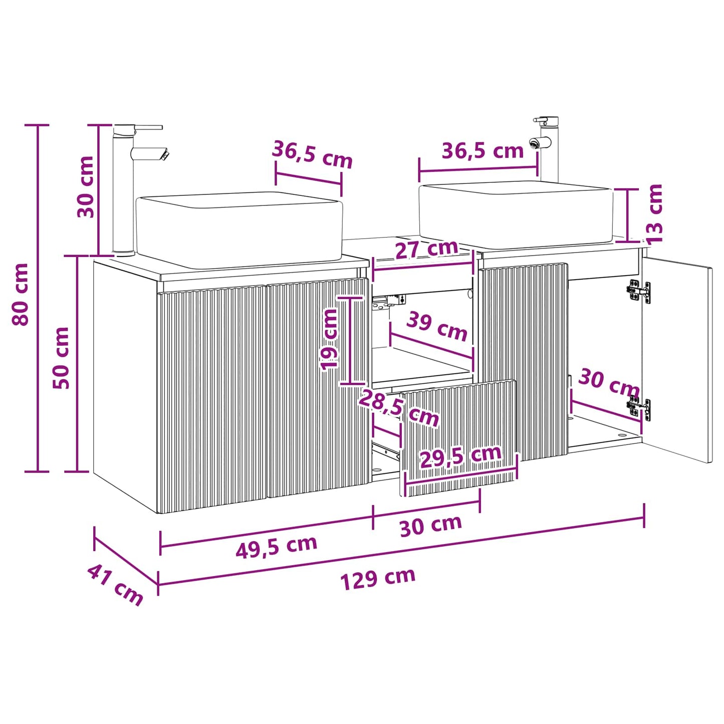 Badezimmerschrank-Set 3 stk. Weiß 49,5 x 41 x 63 cm