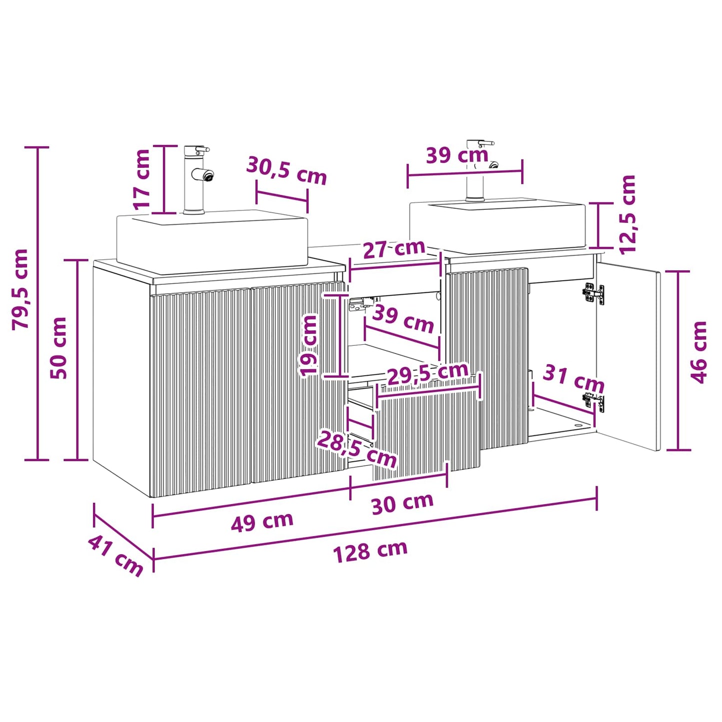 Badezimmerschrank-Set 3 stk. Weiß 49,5 x 41 x 62,5 cm