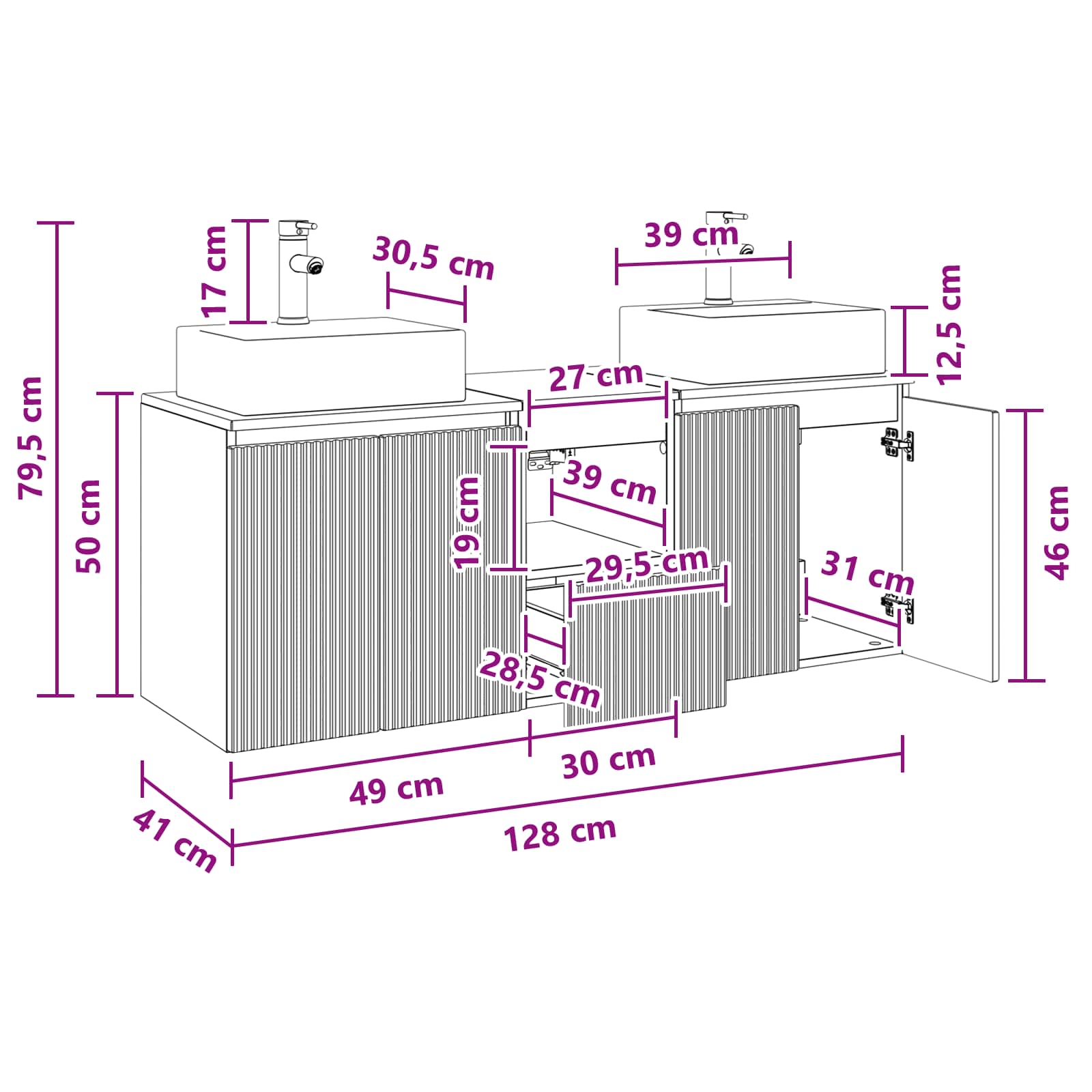 Badezimmerschrank-Set 3 stk. Weiß 49,5 x 41 x 62,5 cm
