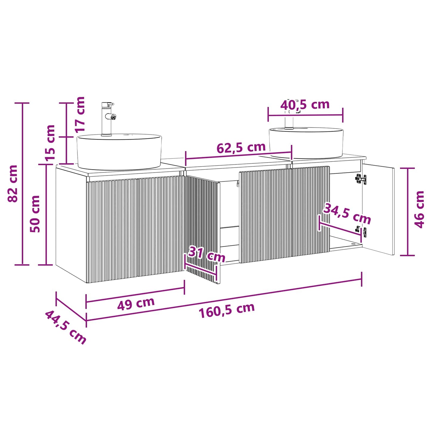 Badezimmerschrank-Set 3 stk. Weiß 49,5 x 44,5 x 65 cm