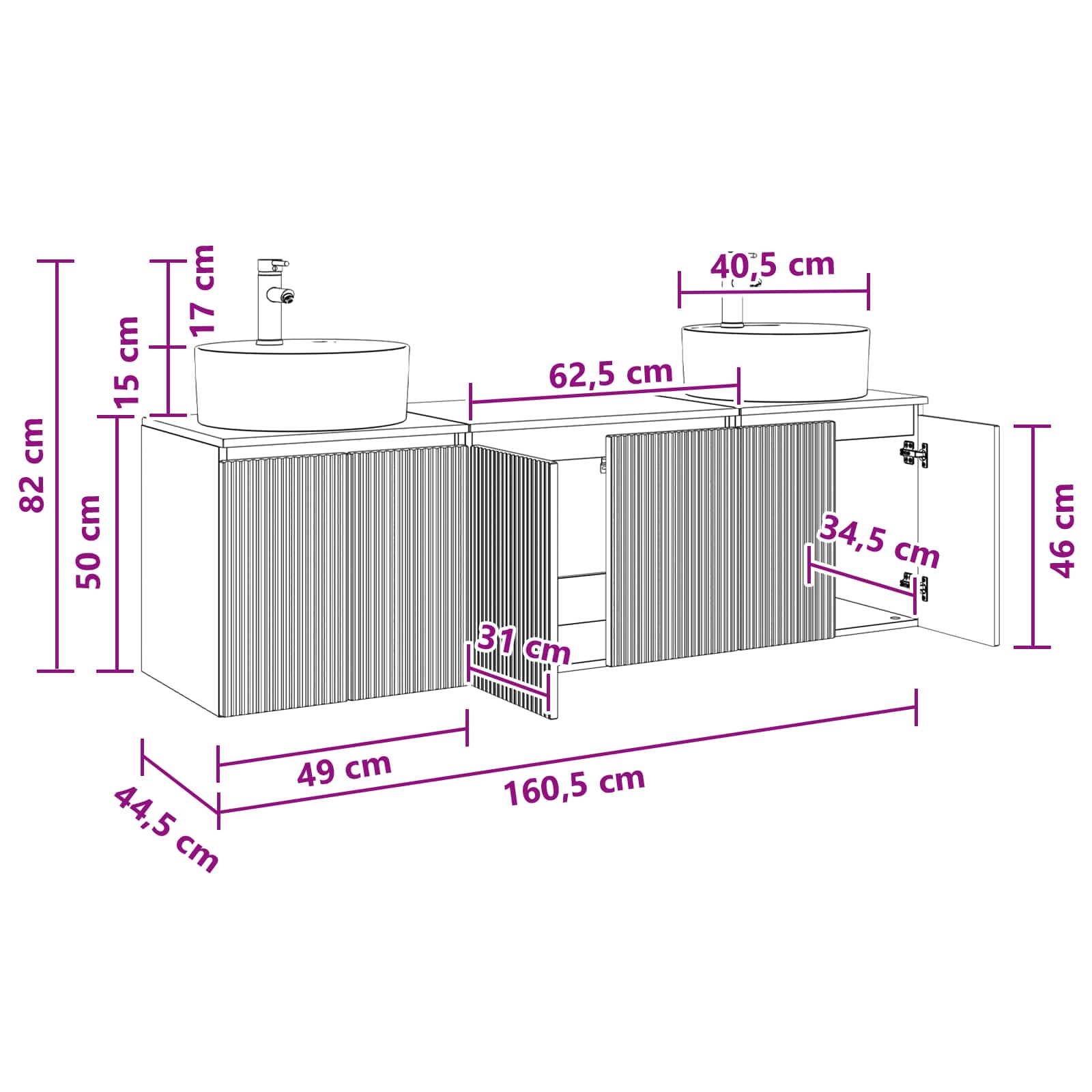 Badezimmerschrank-Set 3 stk. Weiß 49,5 x 44,5 x 65 cm