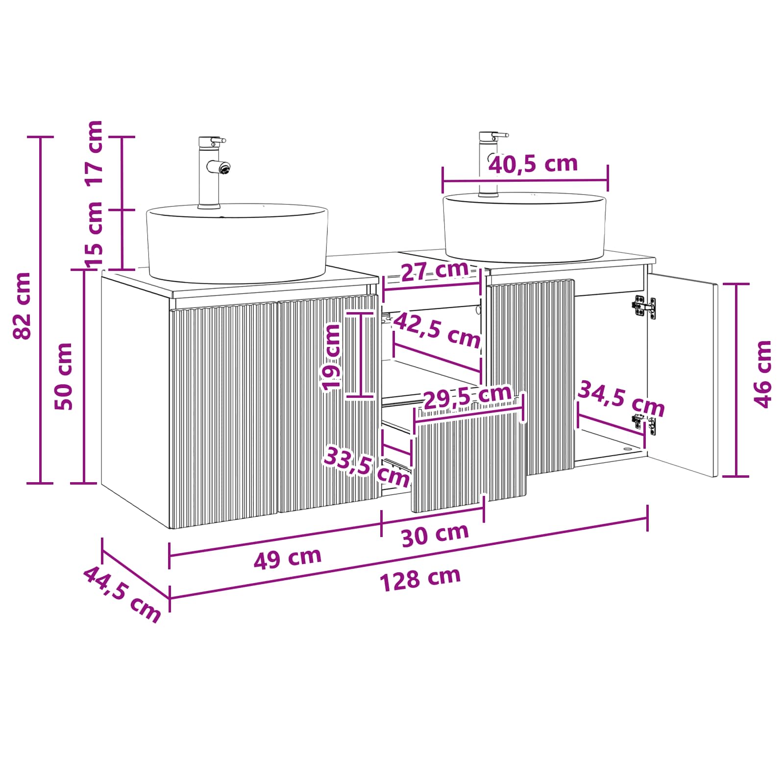 Badezimmerschrank-Set 3 stk. Weiß 49,5 x 44,5 x 65 cm