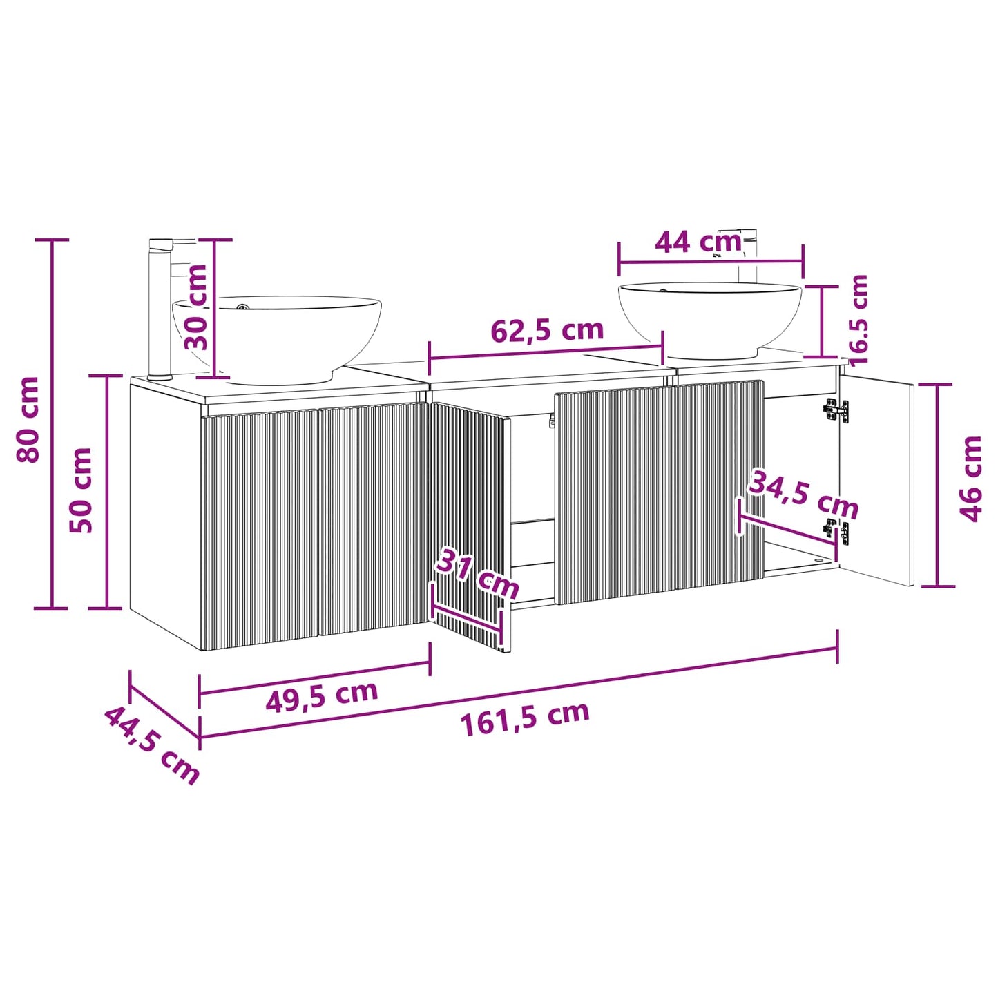 Badezimmerschrank-Set 3 stk. Weiß 49,5 x 44,5 x 65 cm