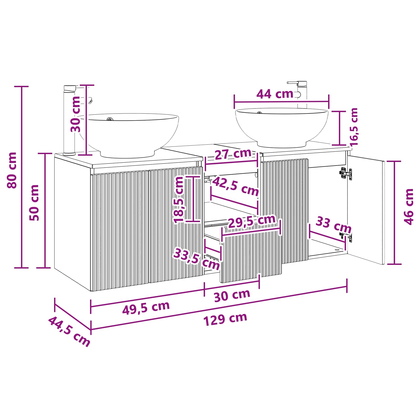 Badezimmerschrank-Set 3 stk. Weiß 49,5 x 44,5 x 65 cm