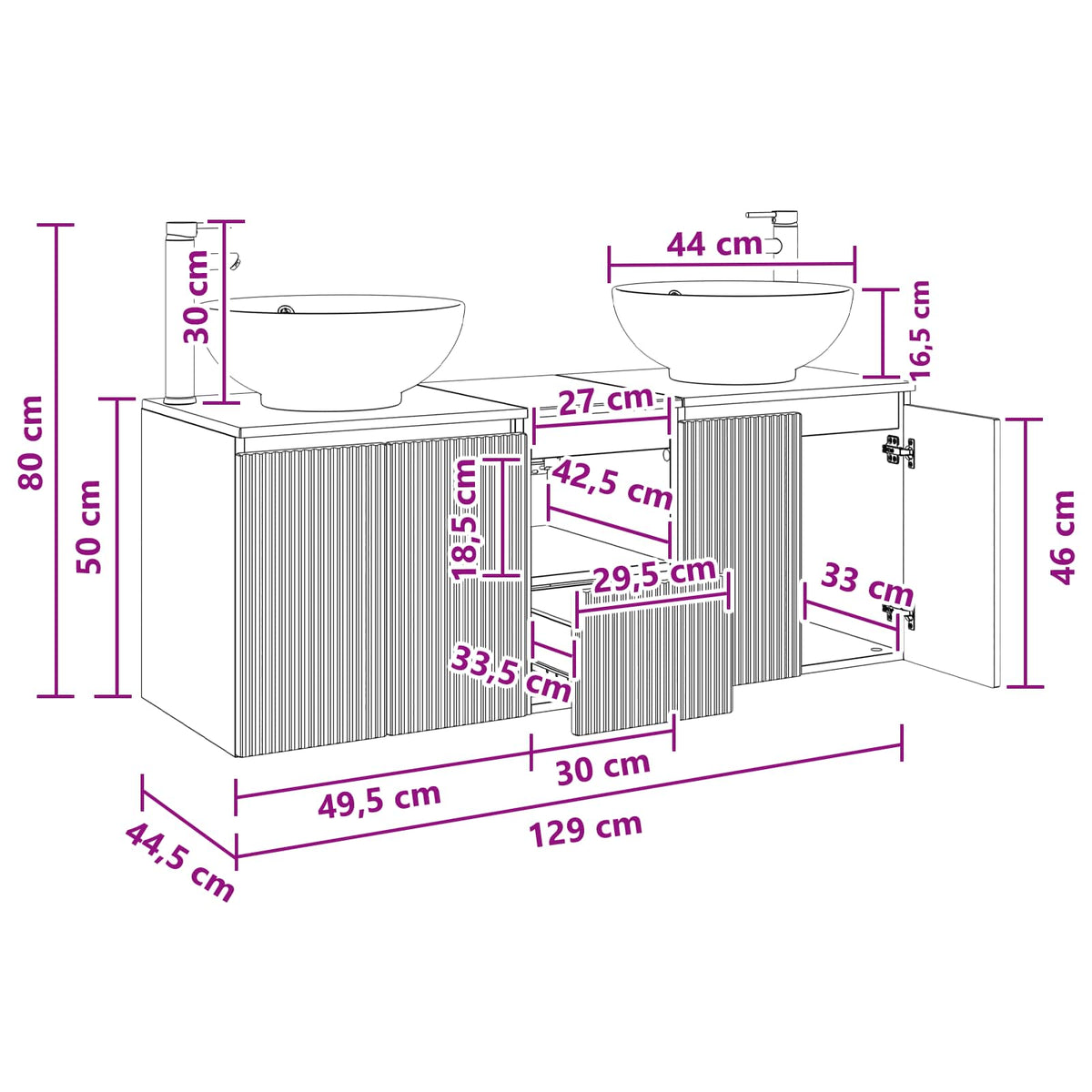 Badezimmerschrank-Set 3 stk. Weiß 129 x 44,5 x 80 cm
