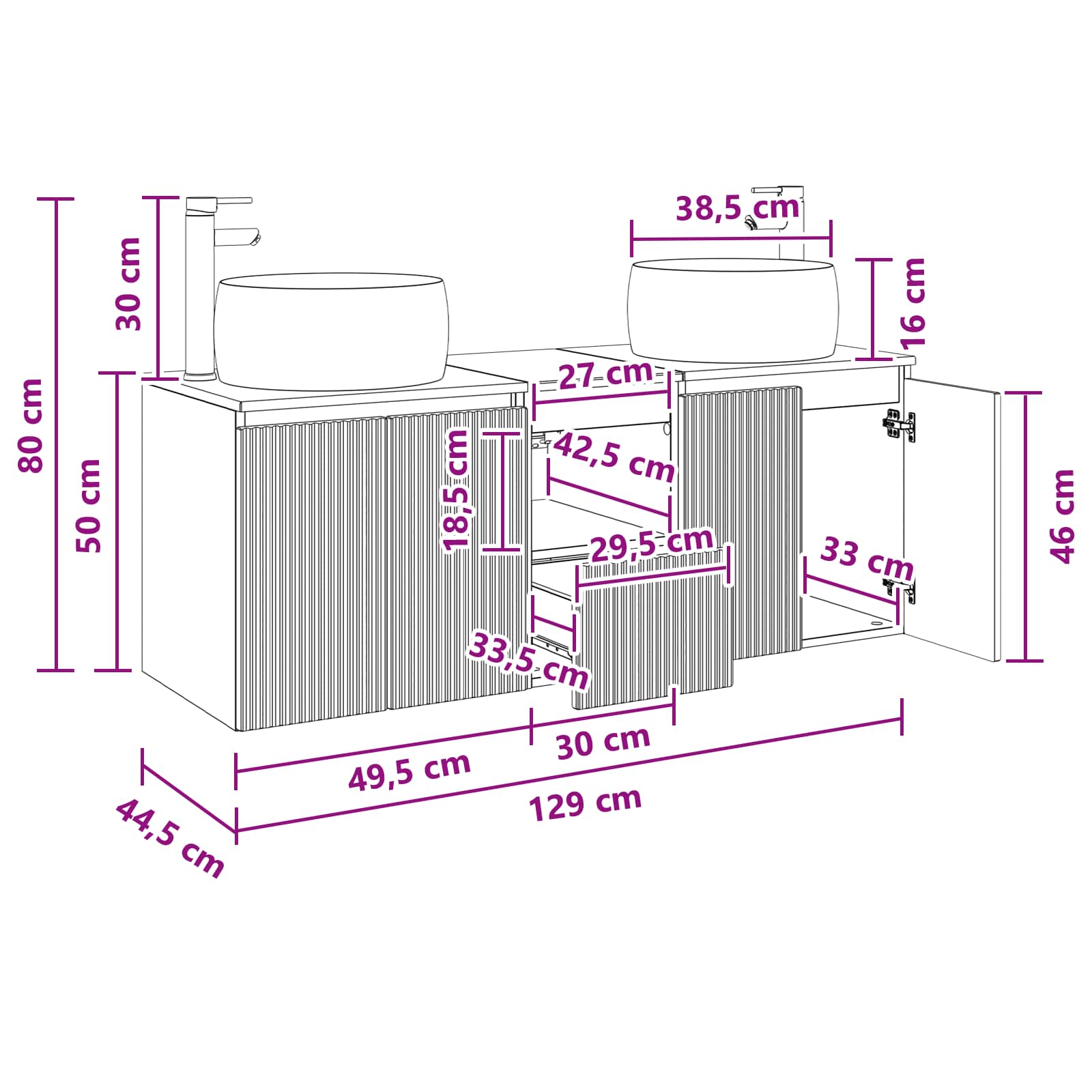 Badezimmerschrank-Set 3 stk. Weiß 49,5 x 44,5 x 66 cm