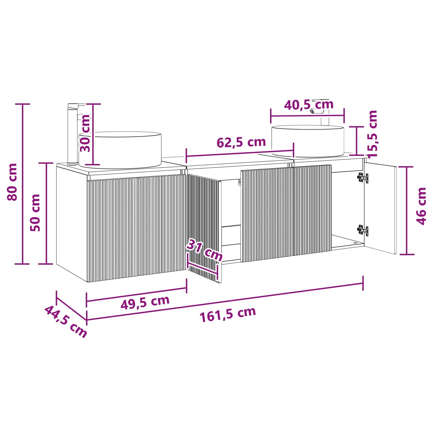 Badezimmerschrank-Set 3 stk. Weiß 49,5 x 44,5 x 65,5 cm
