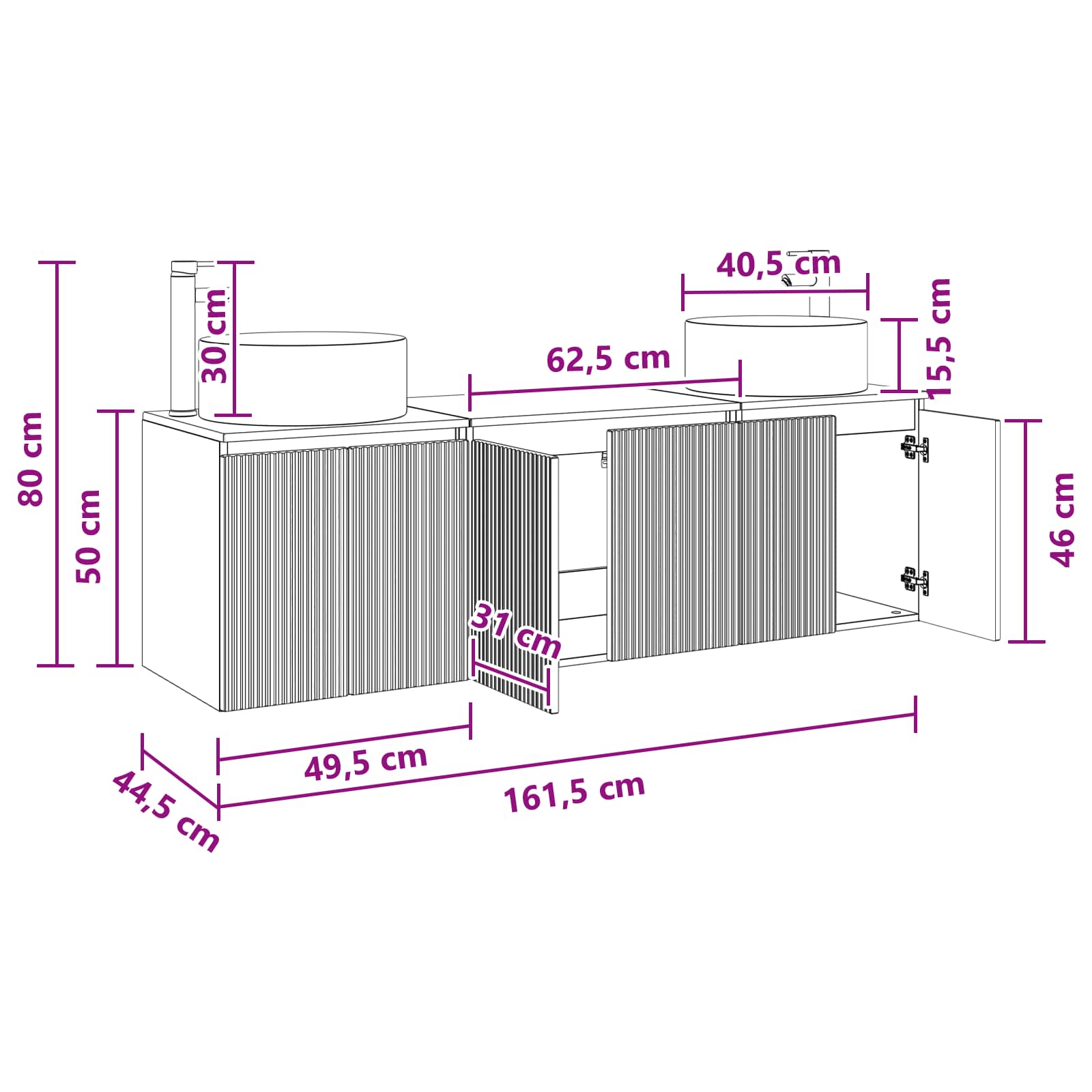 Badezimmerschrank-Set 3 stk. Weiß 49,5 x 44,5 x 65,5 cm