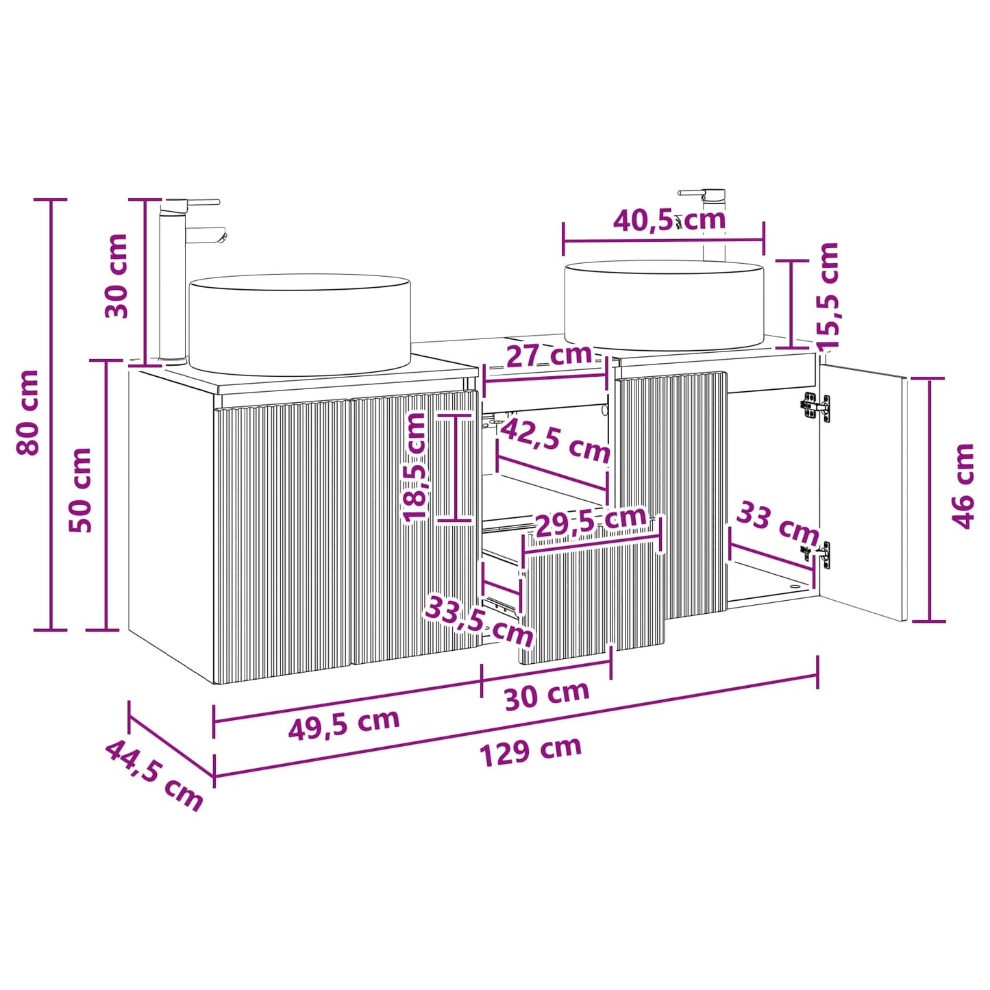 Badezimmerschrank-Set 3 stk. Weiß 49,5 x 44,5 x 65,5 cm
