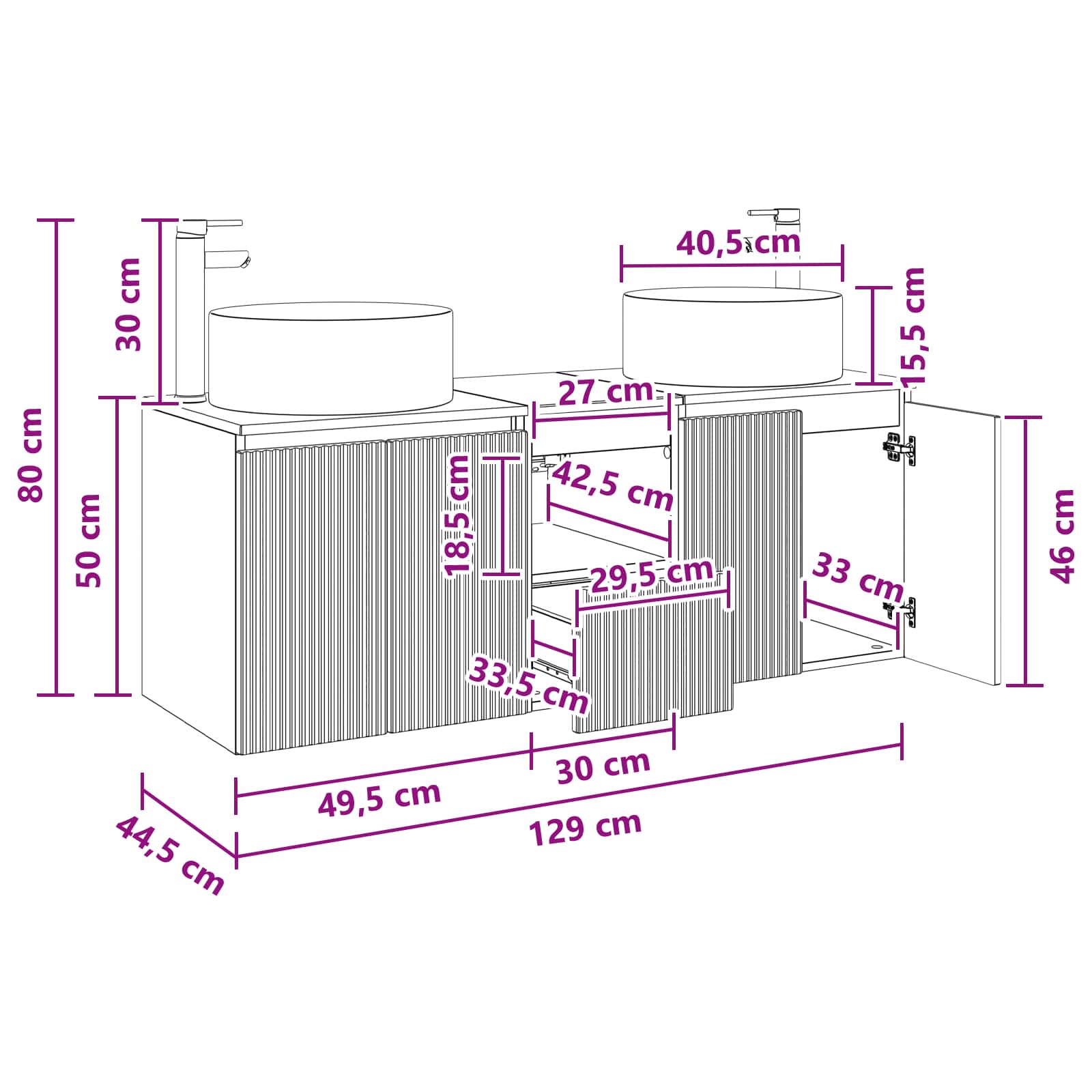 Badezimmerschrank-Set 3 stk. Weiß 49,5 x 44,5 x 65,5 cm