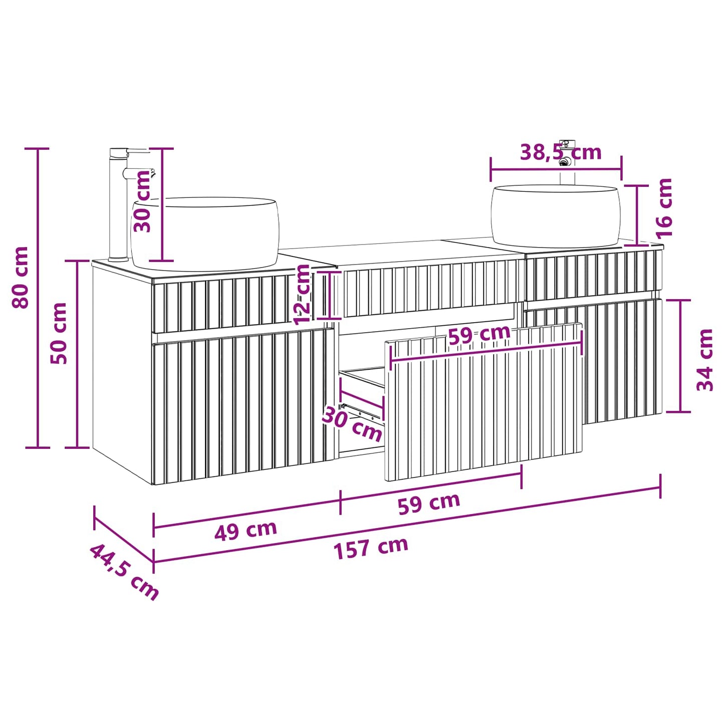 Badezimmerschrank-Set 3 stk. Weiß 49 x 44,5 x 66 cm