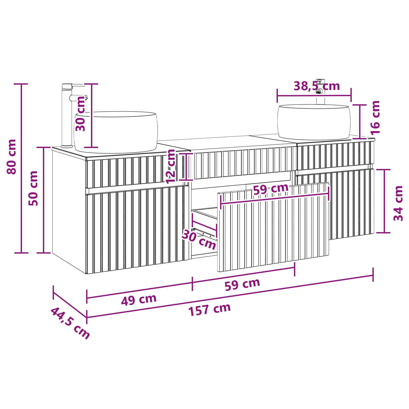 Badezimmerschrank-Set 3 stk. Weiß 49 x 44,5 x 66 cm