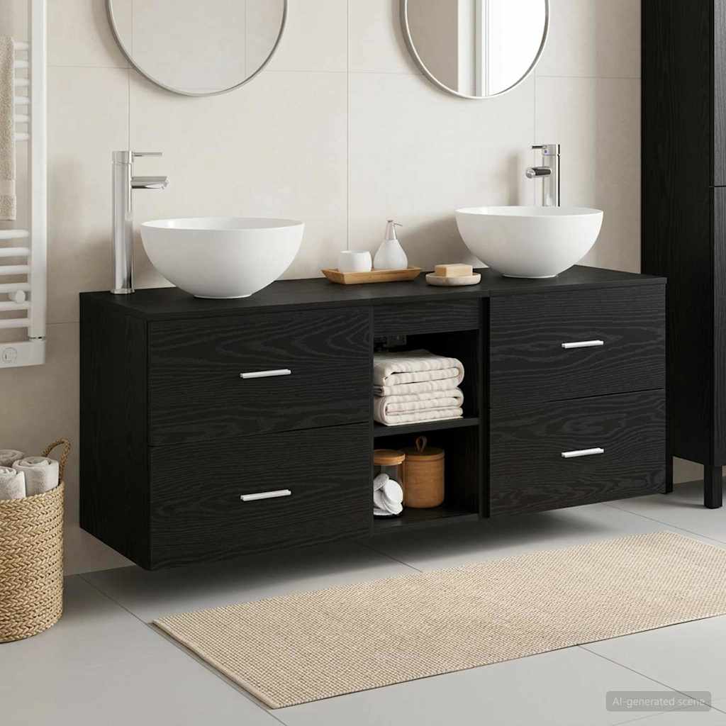 Badezimmerschrank-Set 3 stk. Schwarze Eiche 49,5 x 35 x 63 cm
