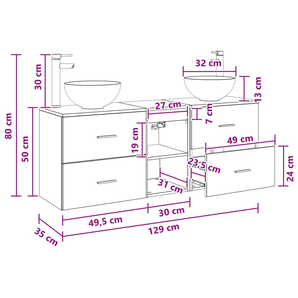 Badezimmerschrank-Set 3 stk. Schwarze Eiche 129 x 35 x 80 cm
