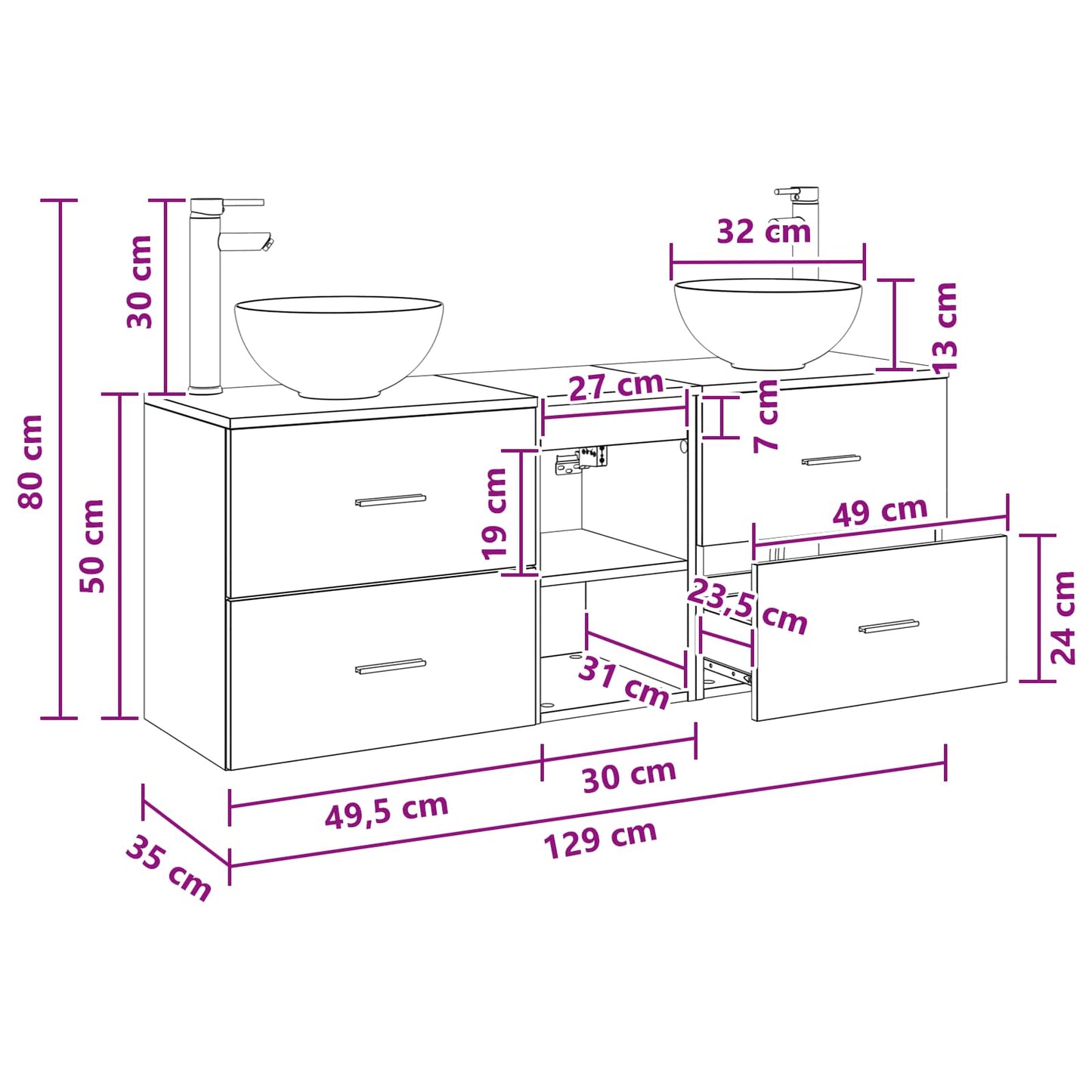 Badezimmerschrank-Set 3 Stk. Artisan-Eiche 49,5 x 35 x 63 cm